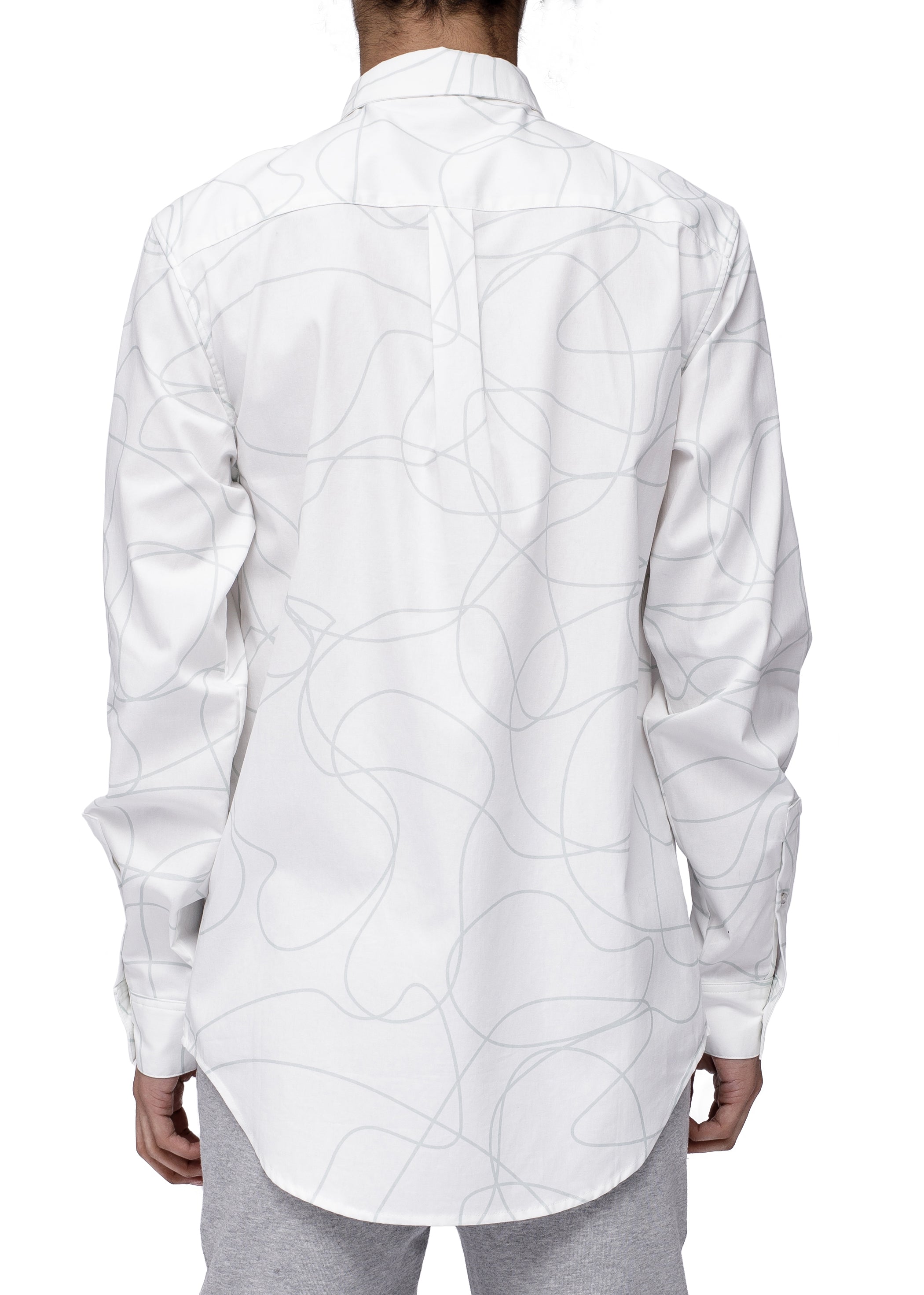 Men's Long Sleeve Line Print Shirt in White