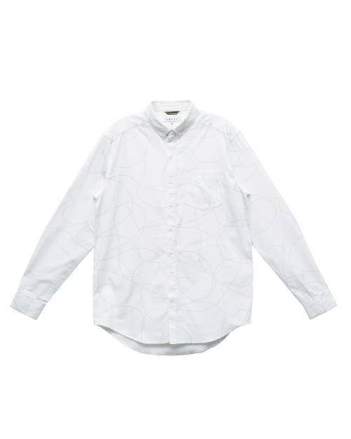 Men's Long Sleeve Line Print Shirt in White