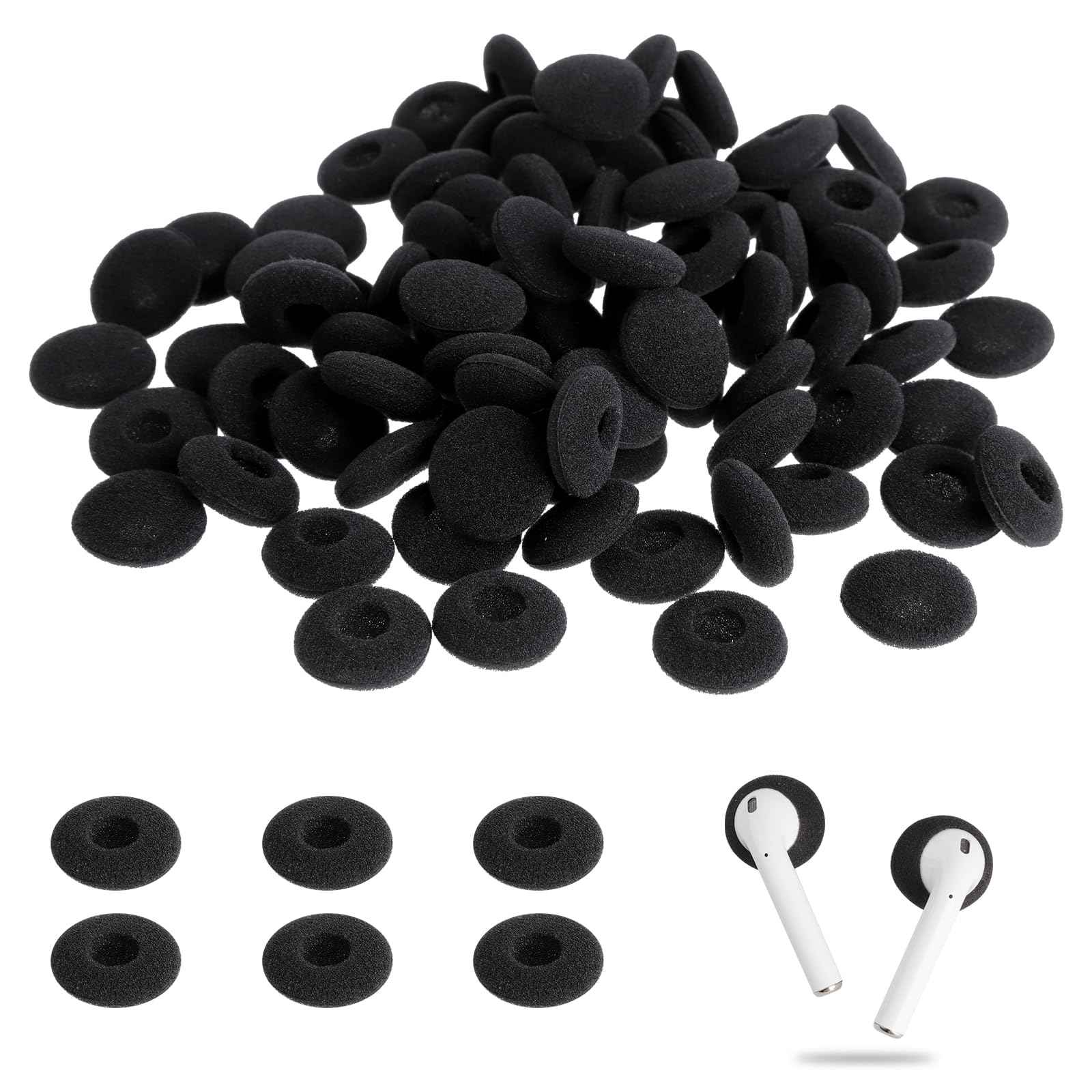 LLMSIX 100PCS Foam Earphone Earbud Soft Earphone Ear Buds Tips Earbud Noise Isolation Cover Caps Replacement Sponge Covers for Earphone Diameter 18MM (Black)