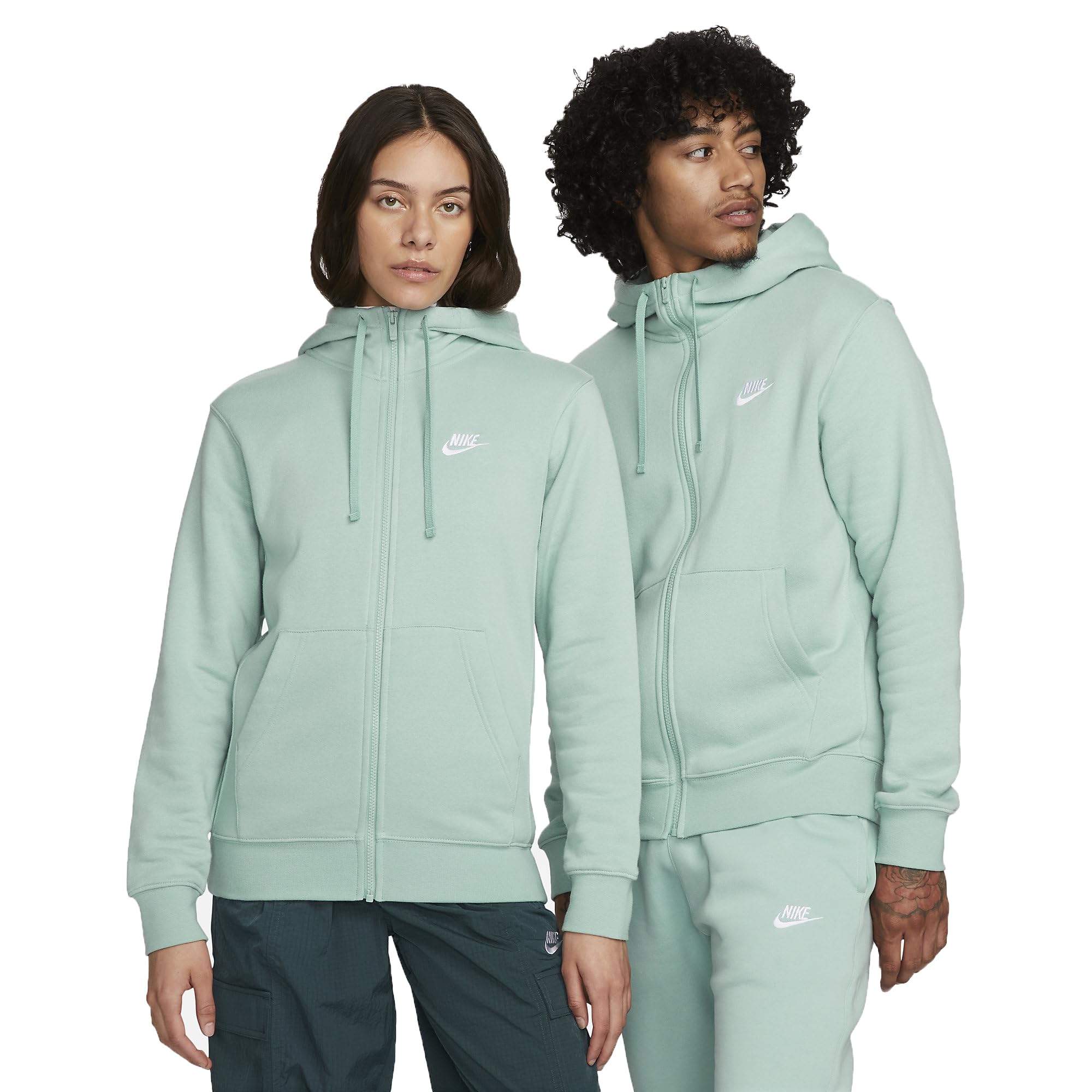 Nike Sportswear Club Fleece Mens Full-Zip Hoodie (US Alpha Medium Regular Regular Mineral/Mineral/White)