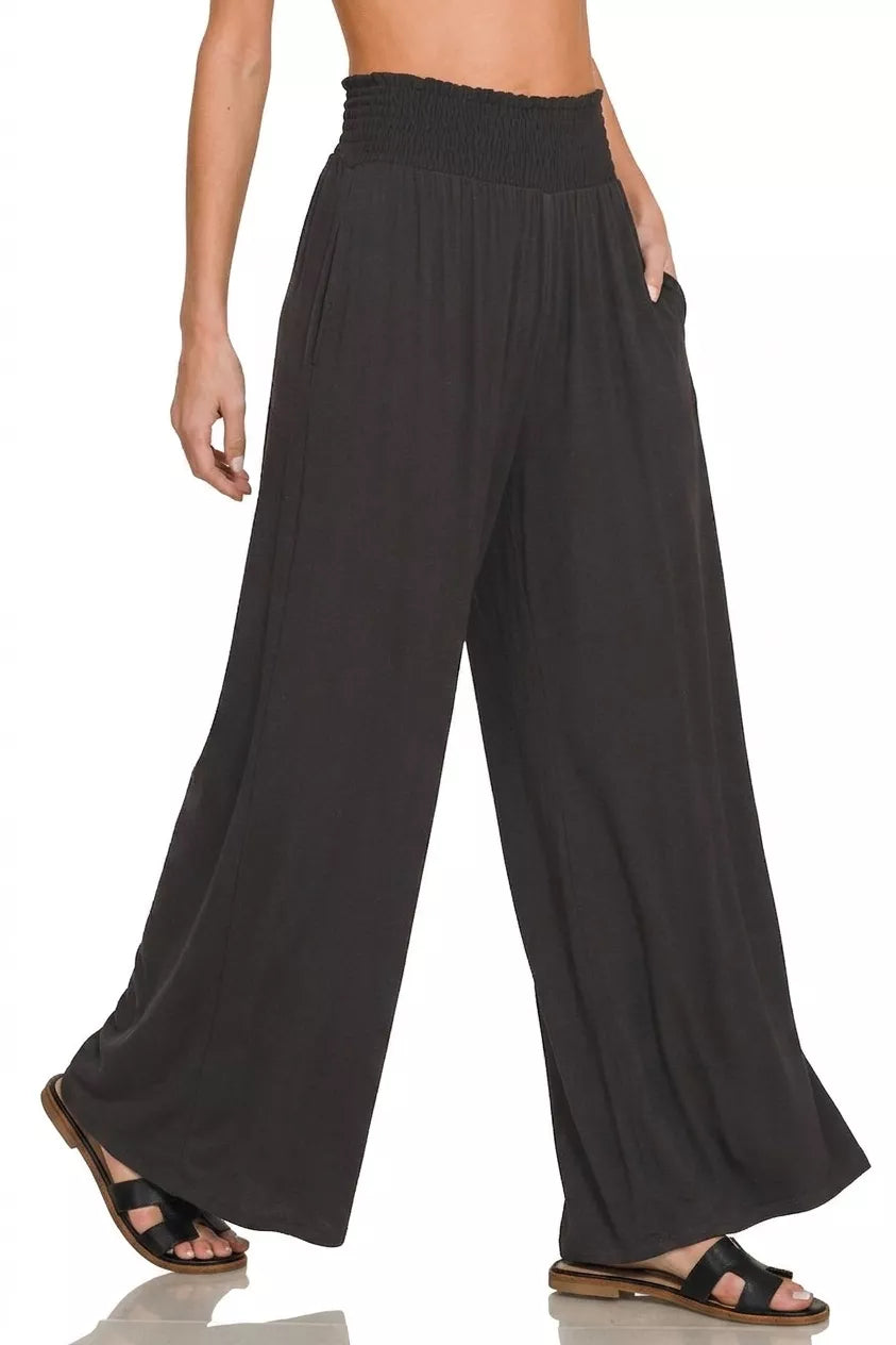 Zenana Smocked Waist Wide Leg Palazzo Pants