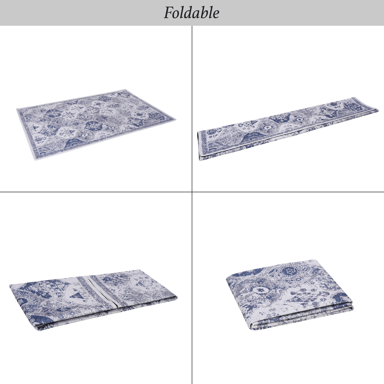 LOOM & LUXE Blue Area Rug 5x8, Washable Rug, Low-Pile, Non-Slip, Non-Shedding, Foldable, Kid & Pet Friendly - Area Rugs for living room, bedroom, kitchen (Blue, 5' x 8')