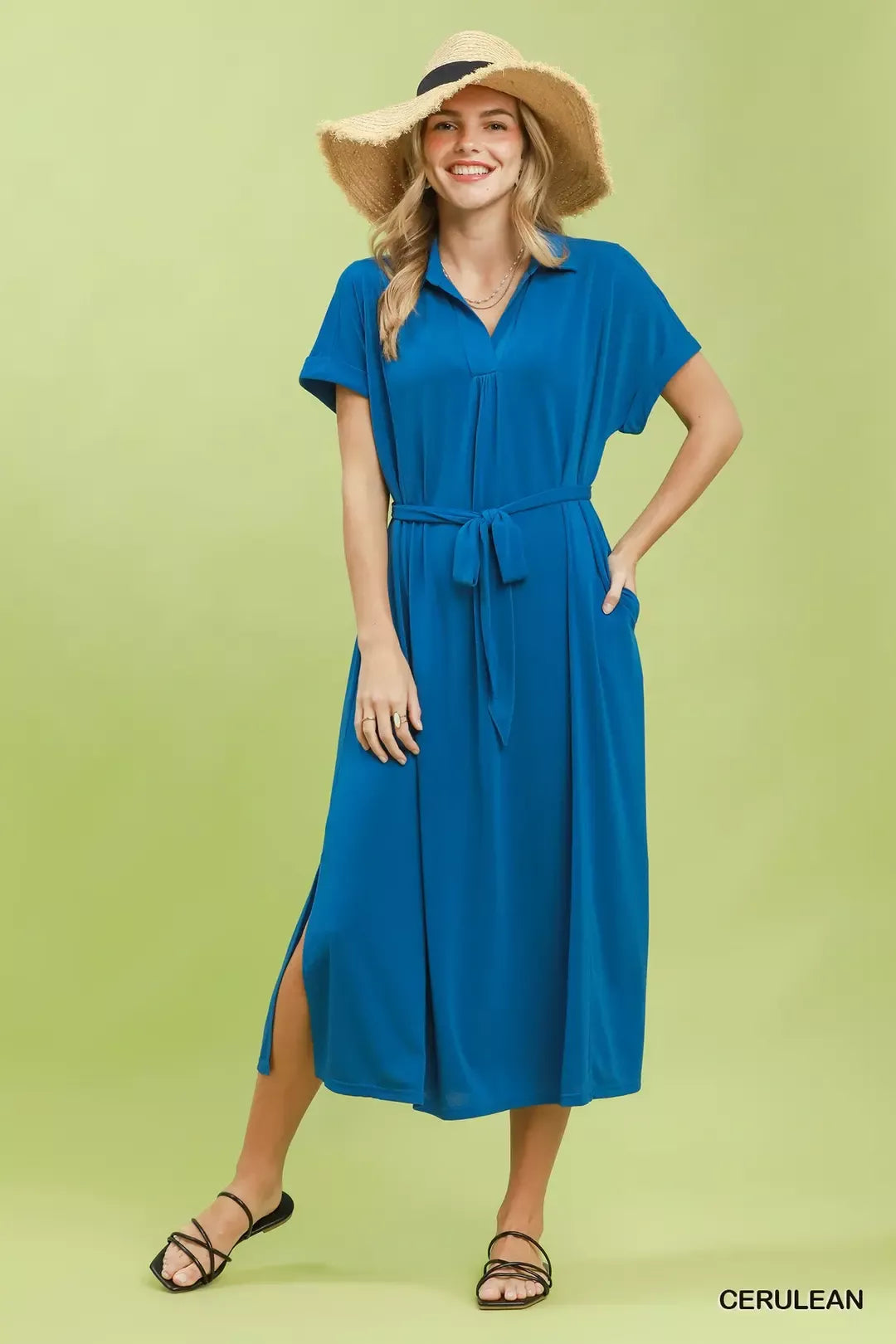 Umgee Collared Belted Midi Dress