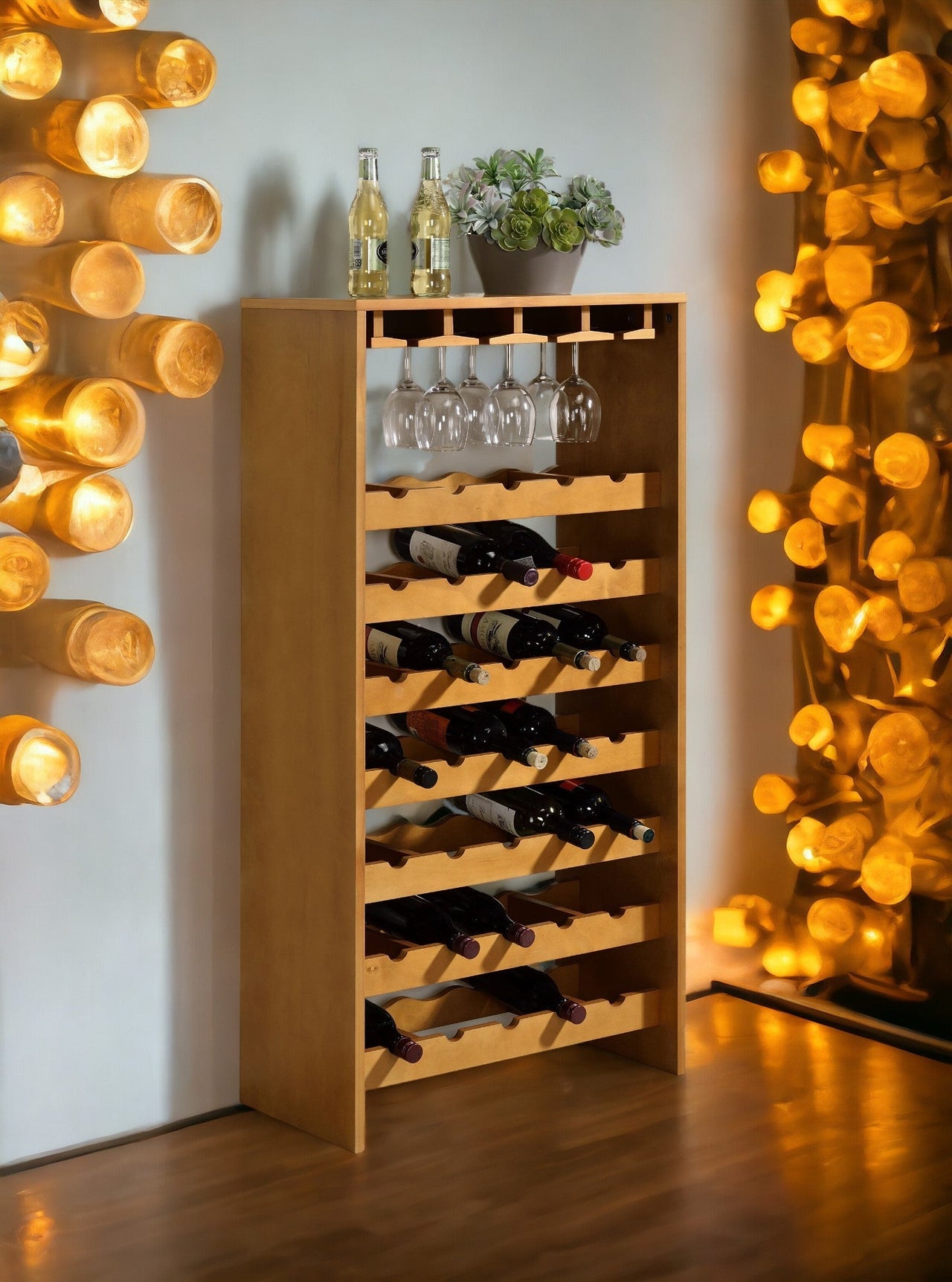 Hanzi Oak Finish Wine Rack