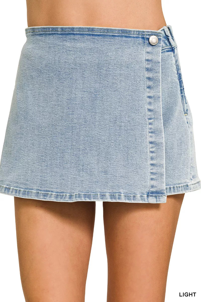 Zenana Wrap Front Denim Skort