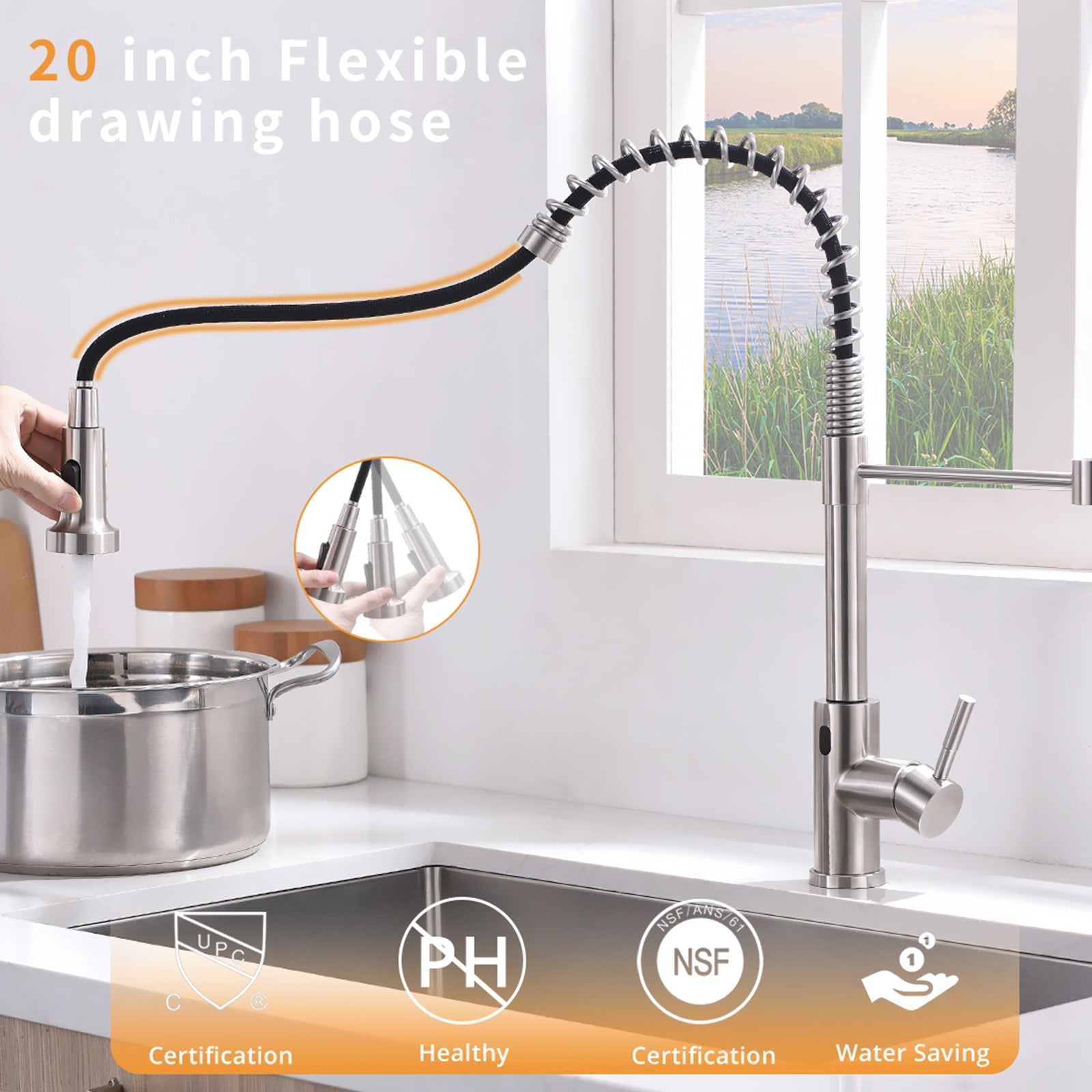 Touchless Kitchen Faucet,Hands Free Automatic Smart Kitchen Faucet Black Smart Kitchen Faucet