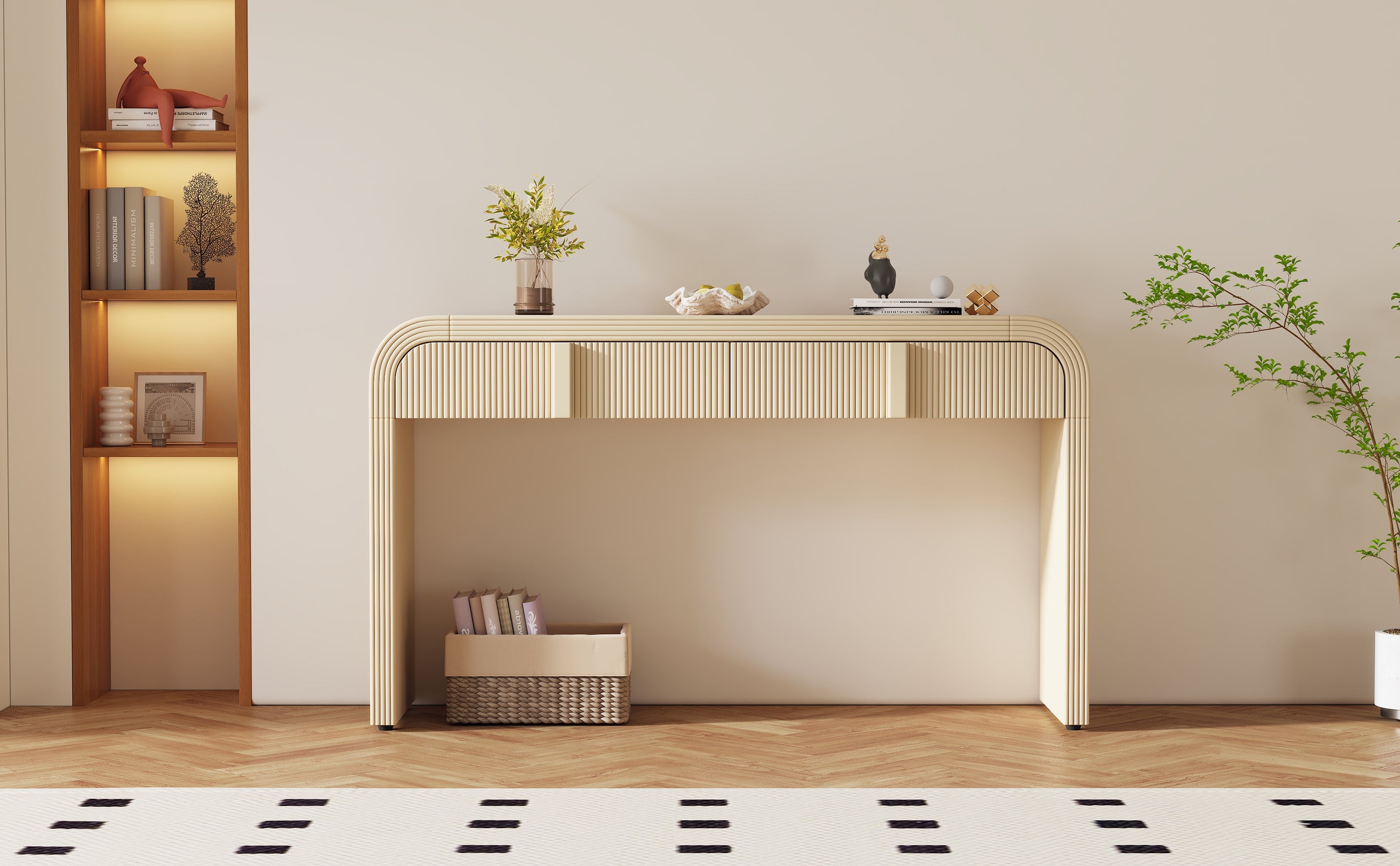 TREXM Modern Console Table with 2 Storage Drawers, Fluted Entryway Table with Rounded Silhouette for Hallway Living Room and Entryway (Apricot Cream)