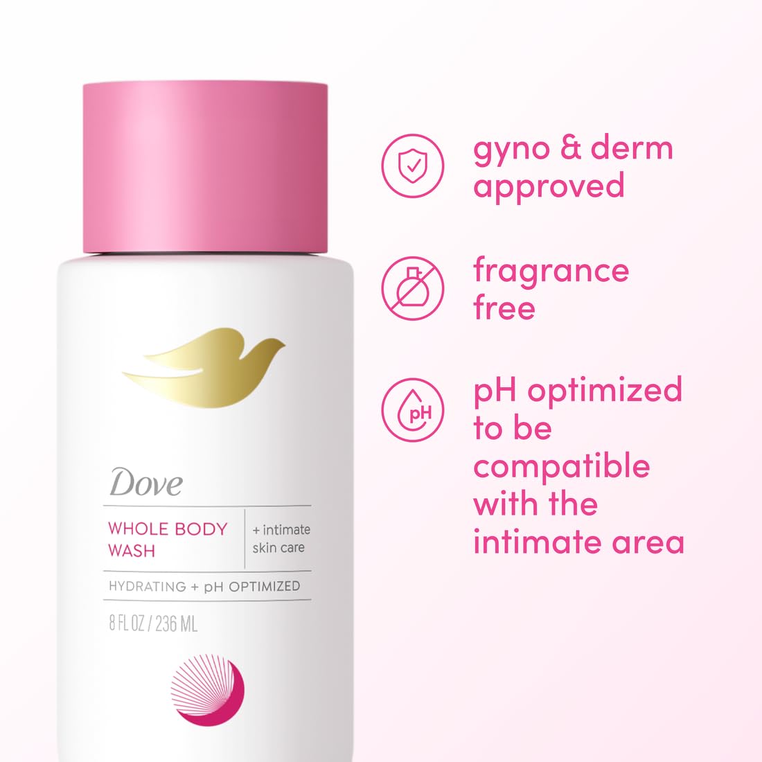 Dove Whole Body & Intimate Wash for Women - Gynecologist Tested Unscented Feminine Wash For Sensitive Skin, 8 oz