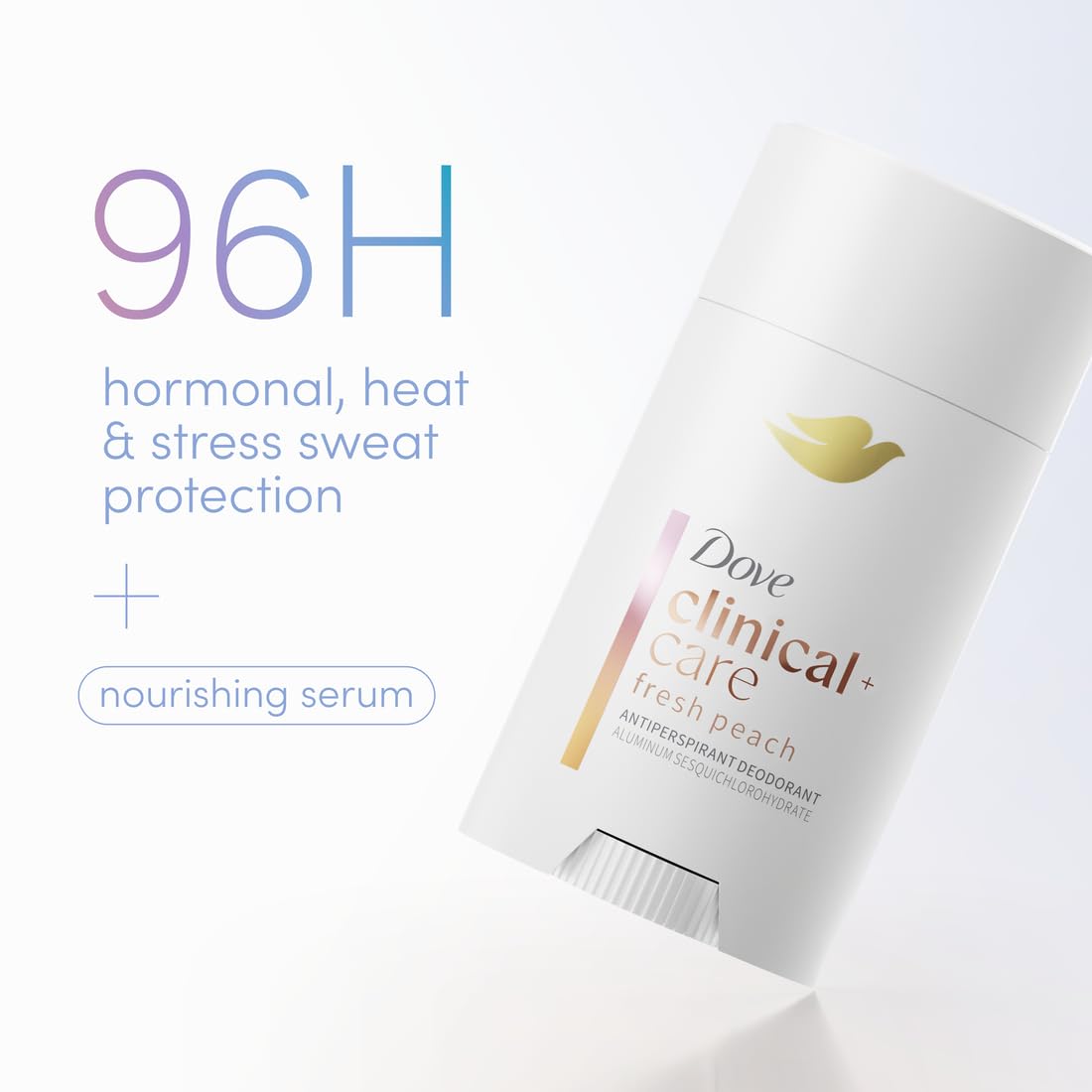 Dove Clinical + Care Antiperspirant Deodorant Invisible Solid Stick for Women Fresh Peach with Nourishing Serum 2.6 oz