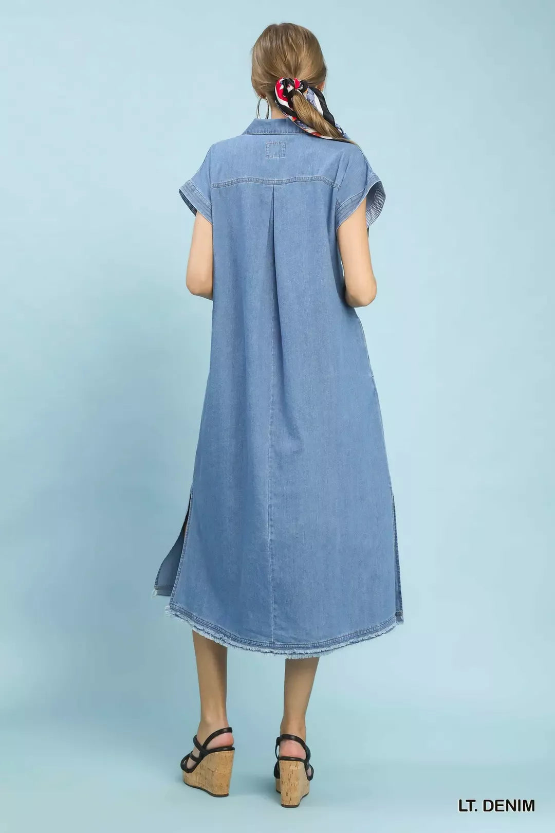 Umgee Stone Washed Collared Denim Midi Dress