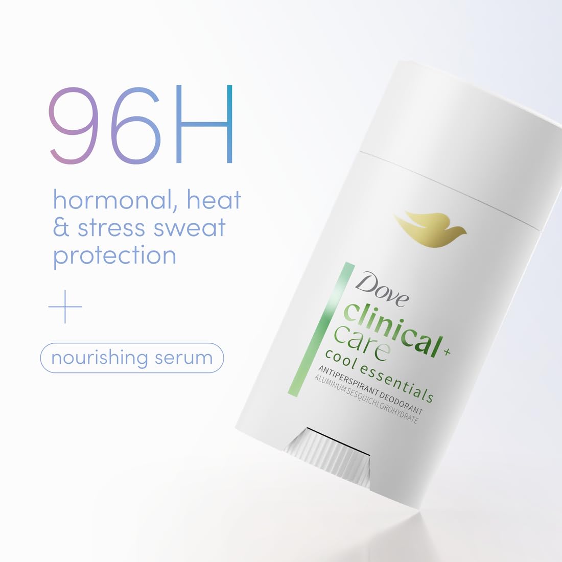 Dove Clinical + Care Antiperspirant Deodorant Invisible Solid Stick for Women Cool Essentials with Nourishing Serum 2.6 oz