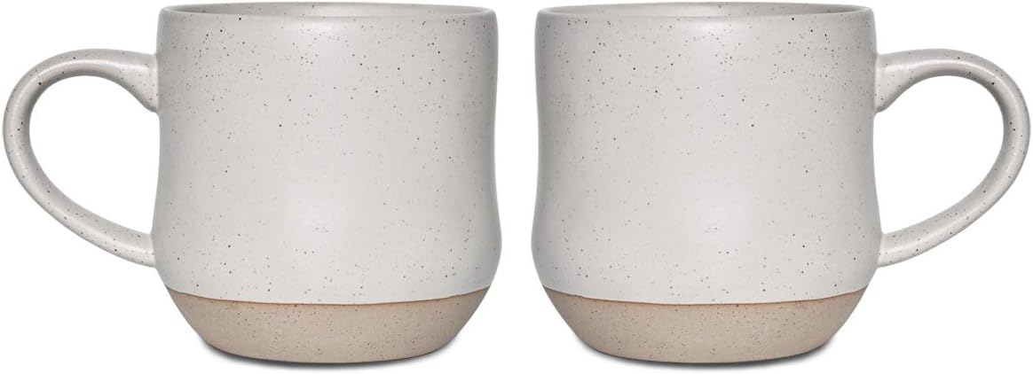 Bosmarlin Large Stoneware Speckled Coffee Mugs Set of 2, Big Ceramic Tea Cup, 17 Oz, Dishwasher and Microwave Safe (White, 2)