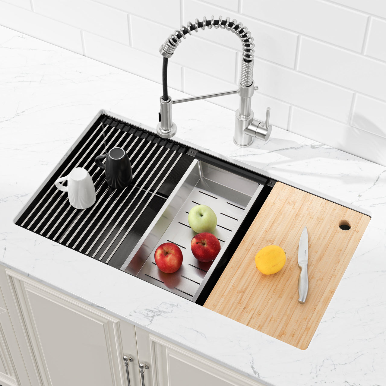 Stainless Steel Kitchen Sink, 30″x19″ Single Bowl, Undermount Handmade Sink in Black, with Cutting Board, Colander