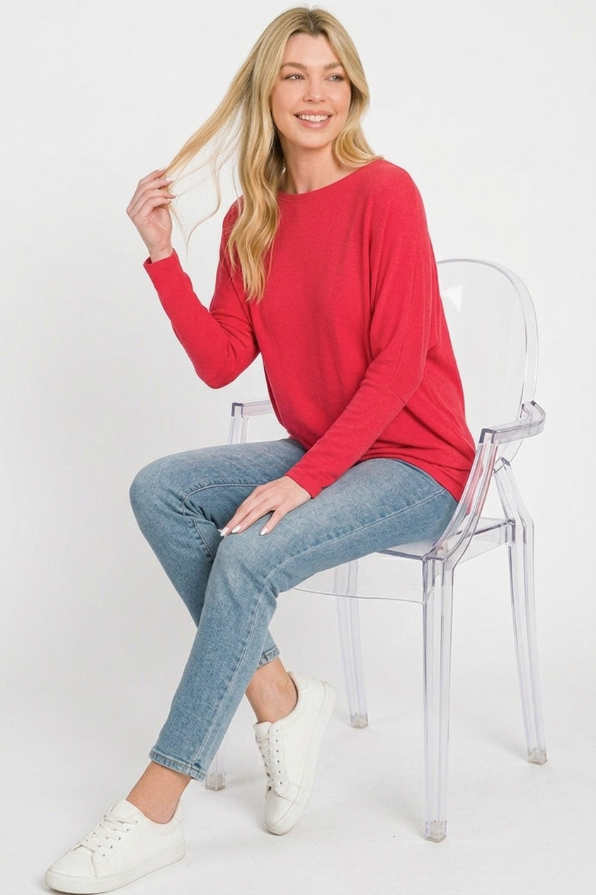 Zenana Hacci Dolman Sleeve Boat Neck Top