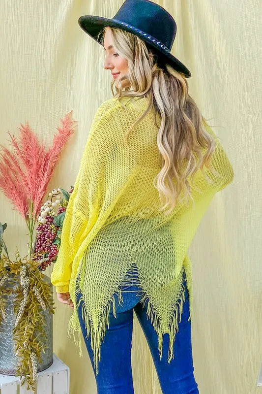 And The Why Distressed Mesh V Neck Spring Sweater Cover Up