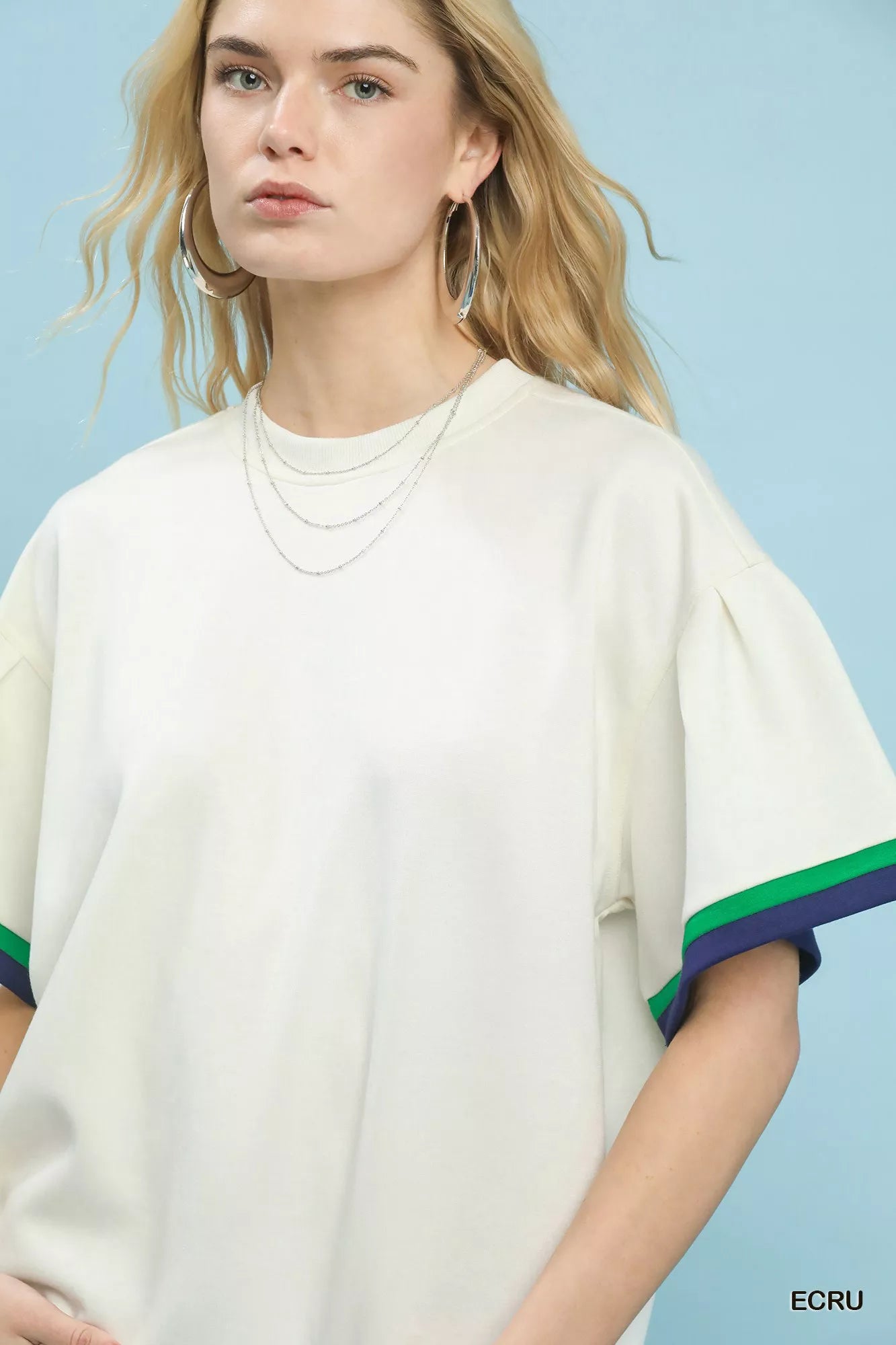 Umgee Contrast Trim Bell Sleeve Top