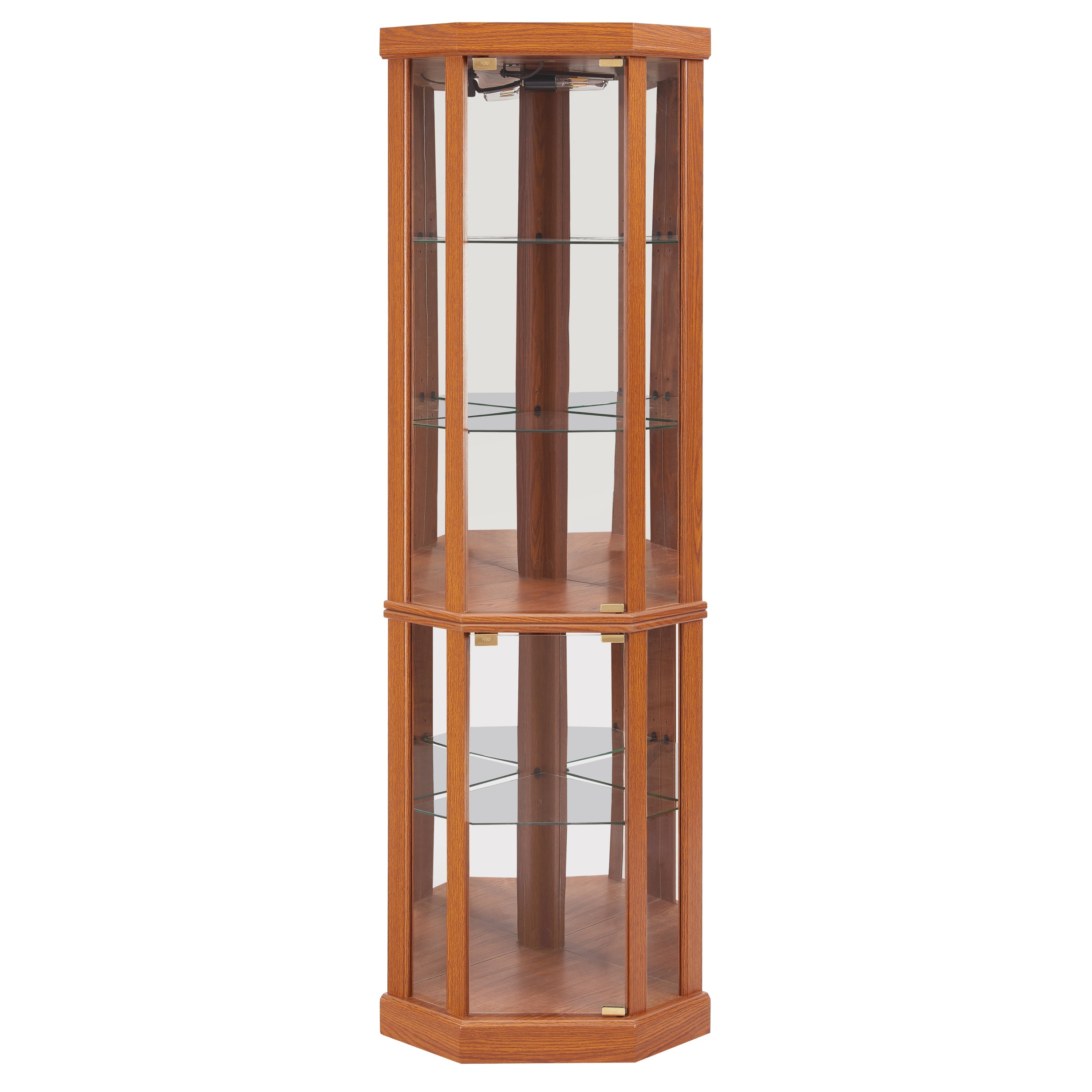 Corner Lighted Curio Cabinet Corner Glass Cabinet Lighted Curio Cabinet Corner Display Case for Living Room, Curio Cabinet, Antique collection, Wine,Bar Glass Storage Light Included,Dark oak