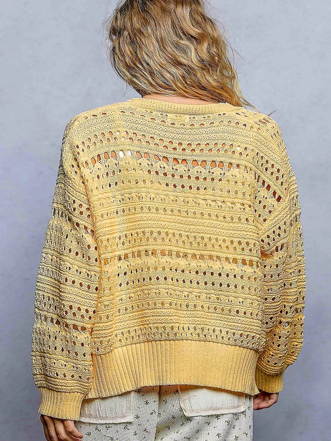 POL Open-Knit Floral Button Cardigan
