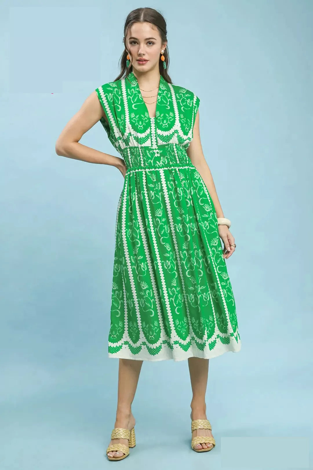 Umgee Sleeveless Smocked Midi Dress