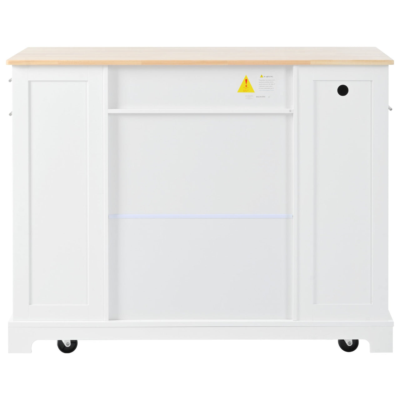 K&K Fluted Kitchen Island with Trash Can Storage Cabinet, Power Outlet, Internal Storage Rack, Rolling Kitchen Islands on 5 Wheels with 3 Drawer, 3 Open Side Racks for 10 Gallon Garbage Bin, White