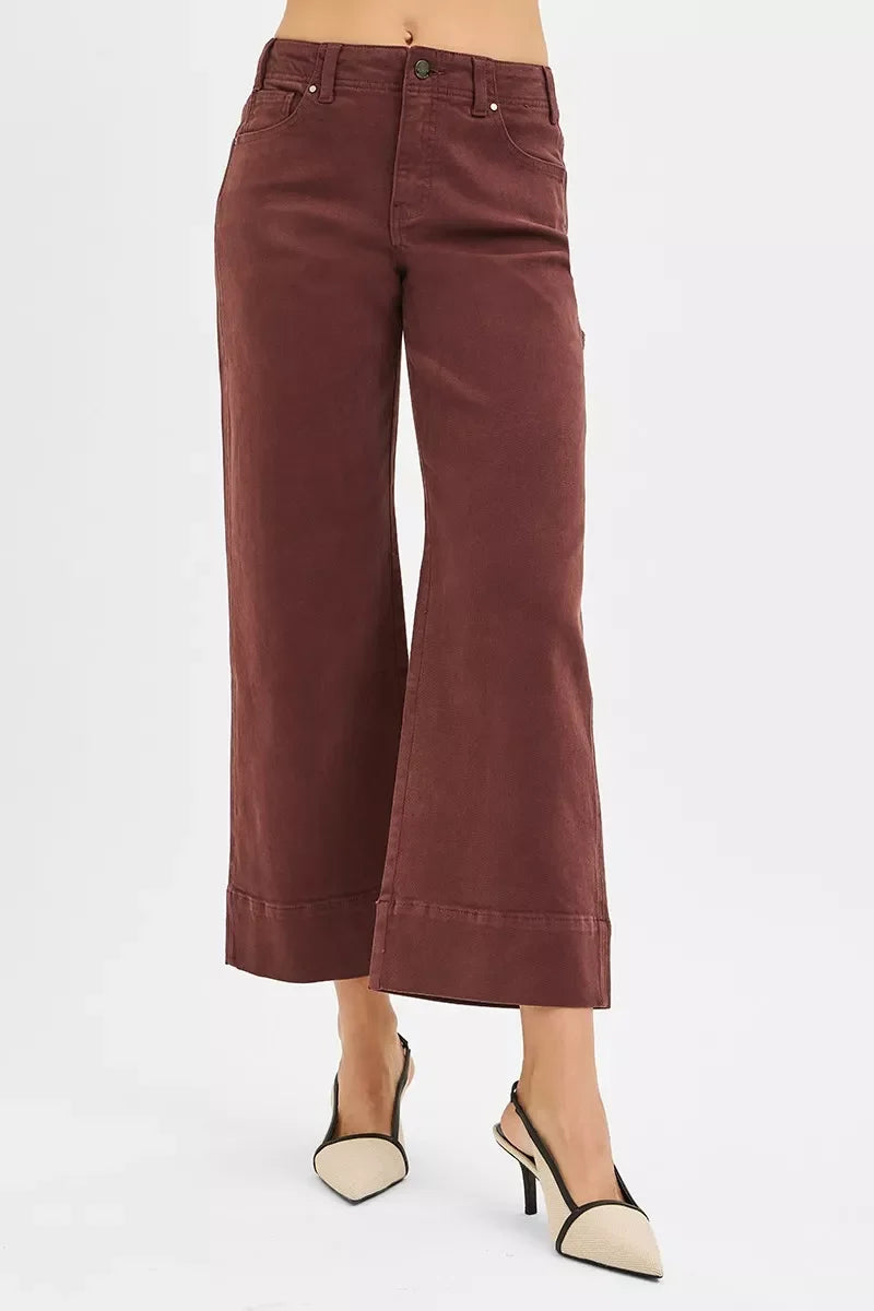 RISEN Tummy Control High Rise Crop Wide No Waist Band Pants