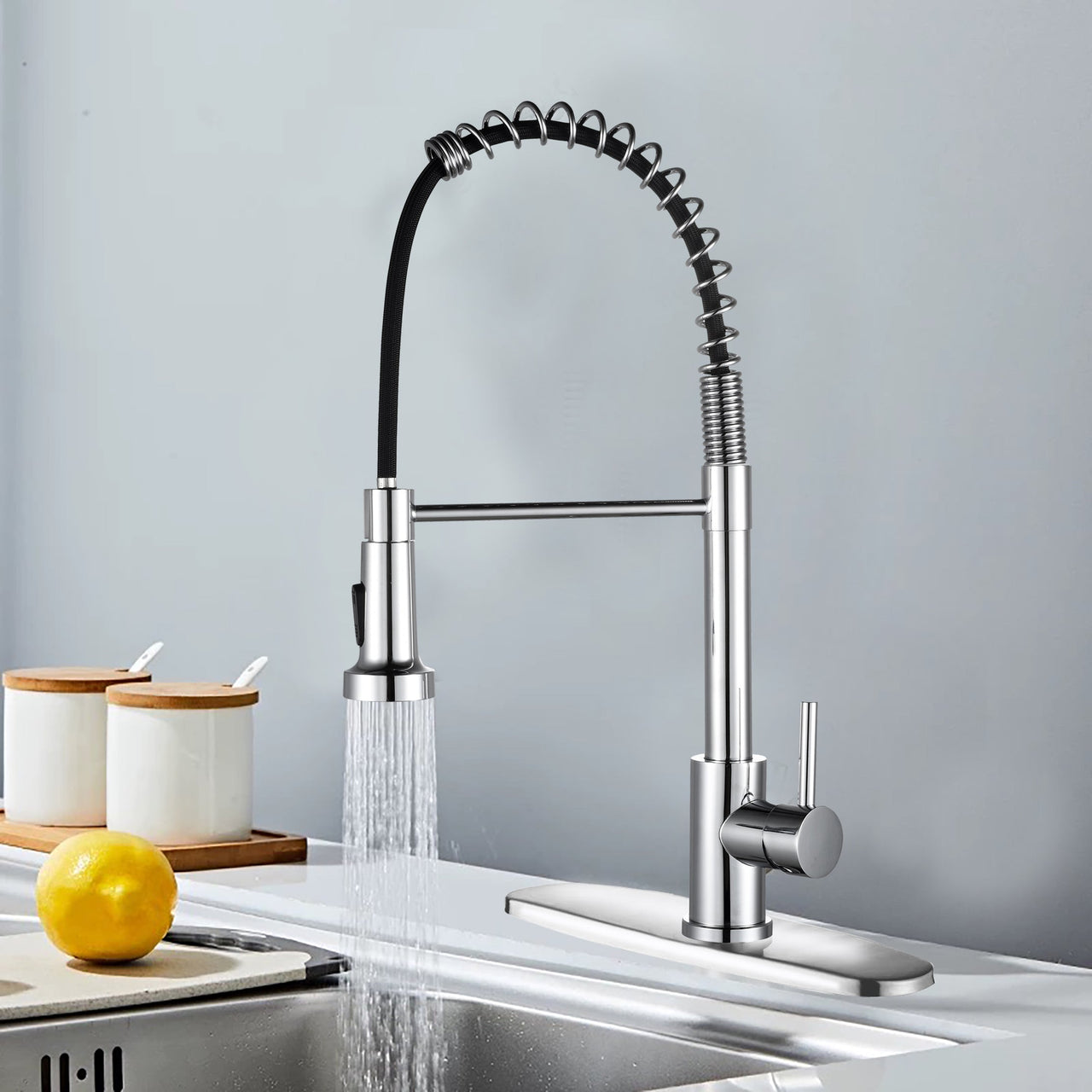 Kitchen Faucet with Pull Down Sprayer Industrial 1 Handle 1 Hole Or 3 Hole Faucet for Farmhouse Camper Laundry Utility Rv Wet Bar Sinks, Stainless Steel, Chrome