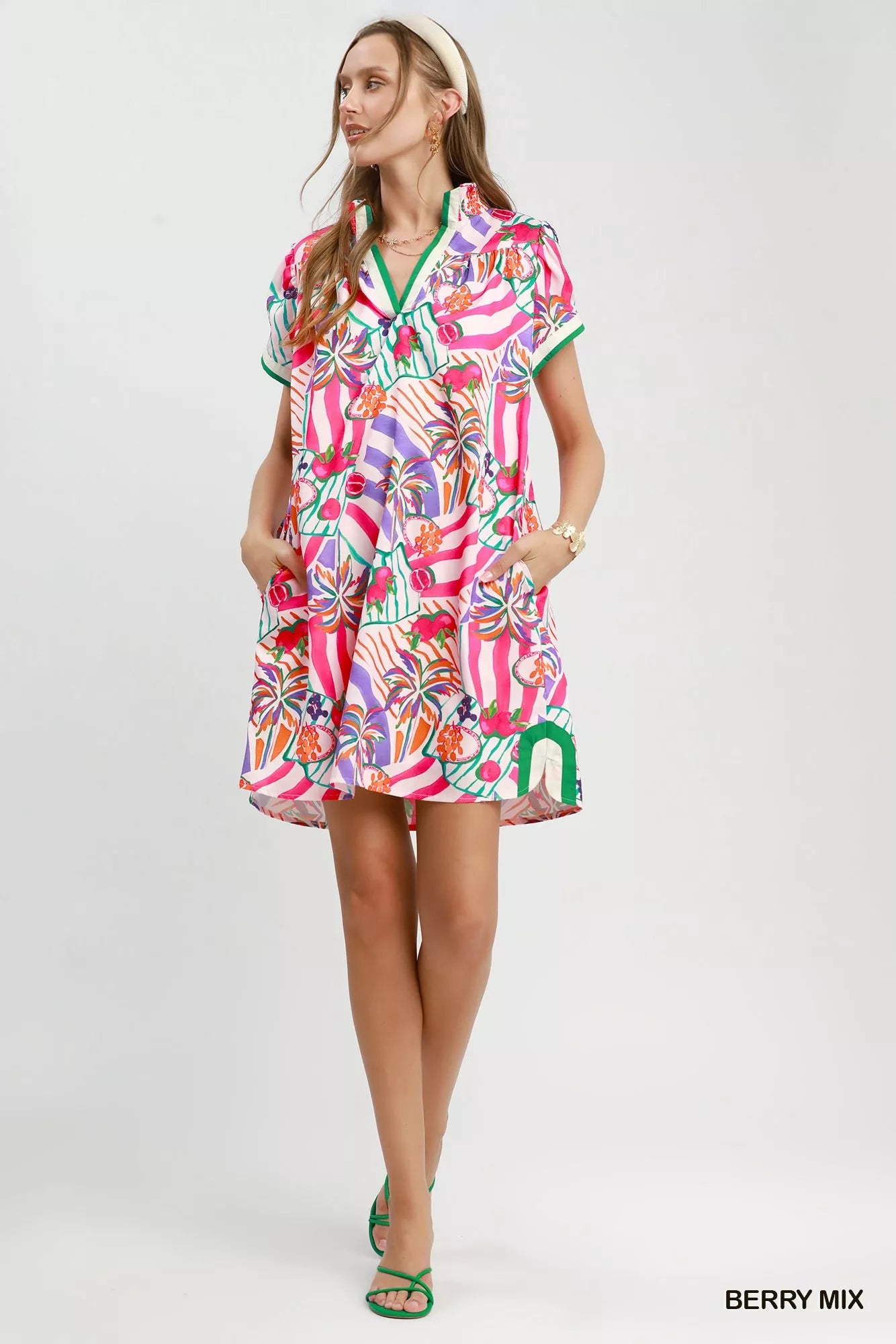 Umgee Tropical Print Collared Shift Dress