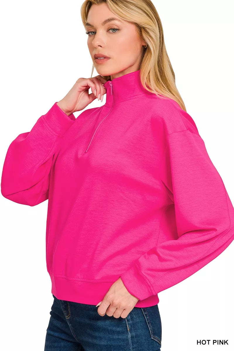 Zenana Scuba Half Zip Pullover Sweatshirt