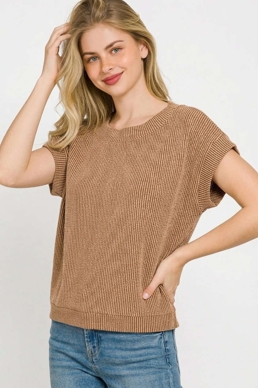 Zenana Raised Rib Cap Sleeve Top