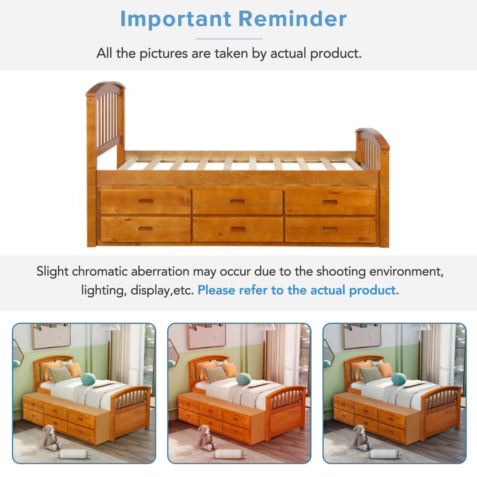 ORISFUR. Twin Size Platform Storage Bed Solid Wood Bed with 6 Drawers