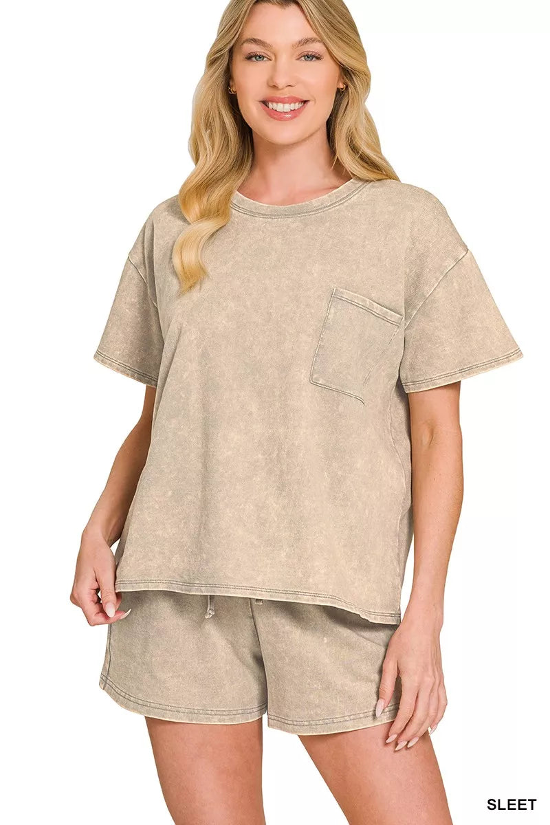 Zenana French Terry Acid Washed Relaxed Top & Short Set