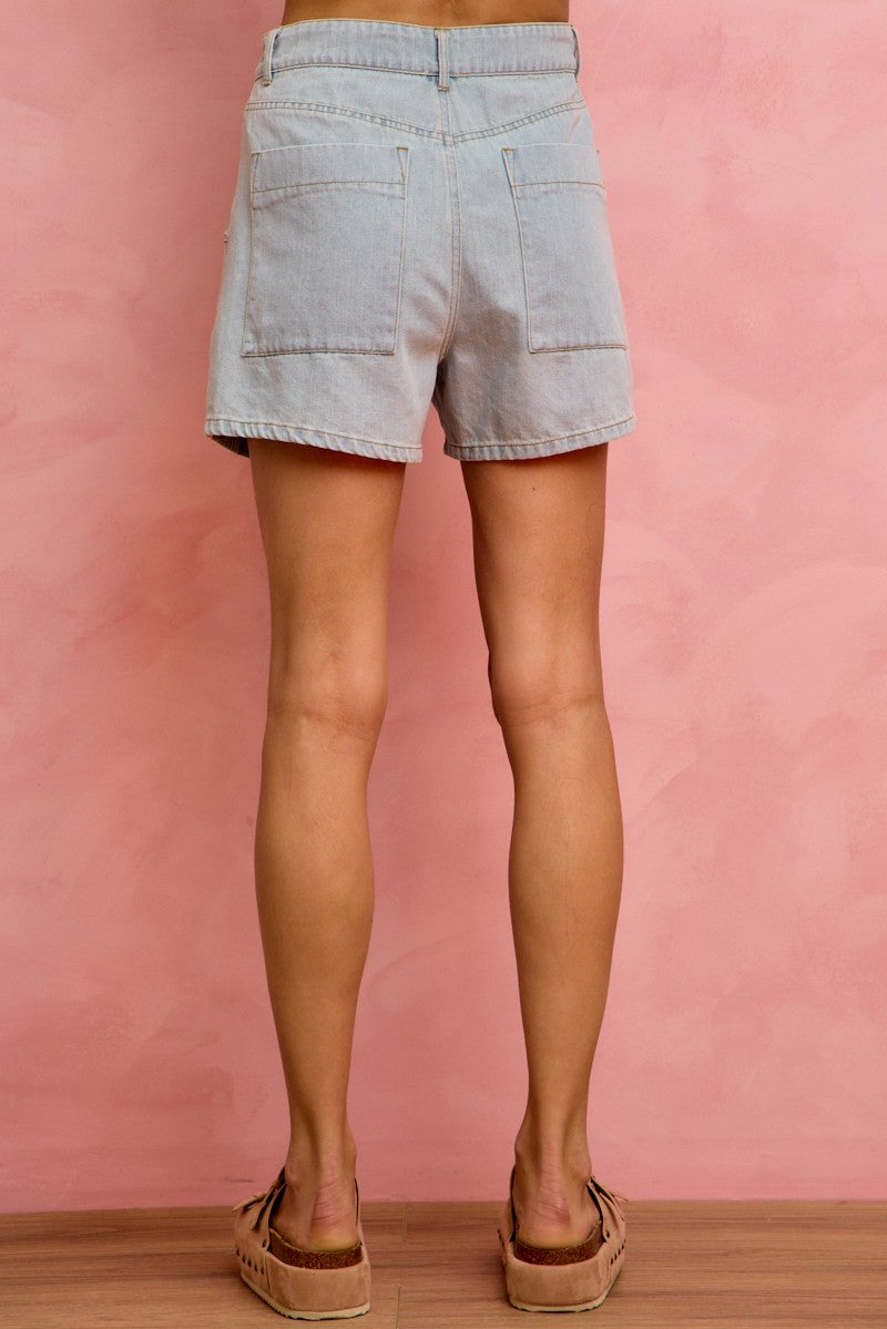 SO ME Mid Rise Denim Shorts With Cotton Tape Drawstring