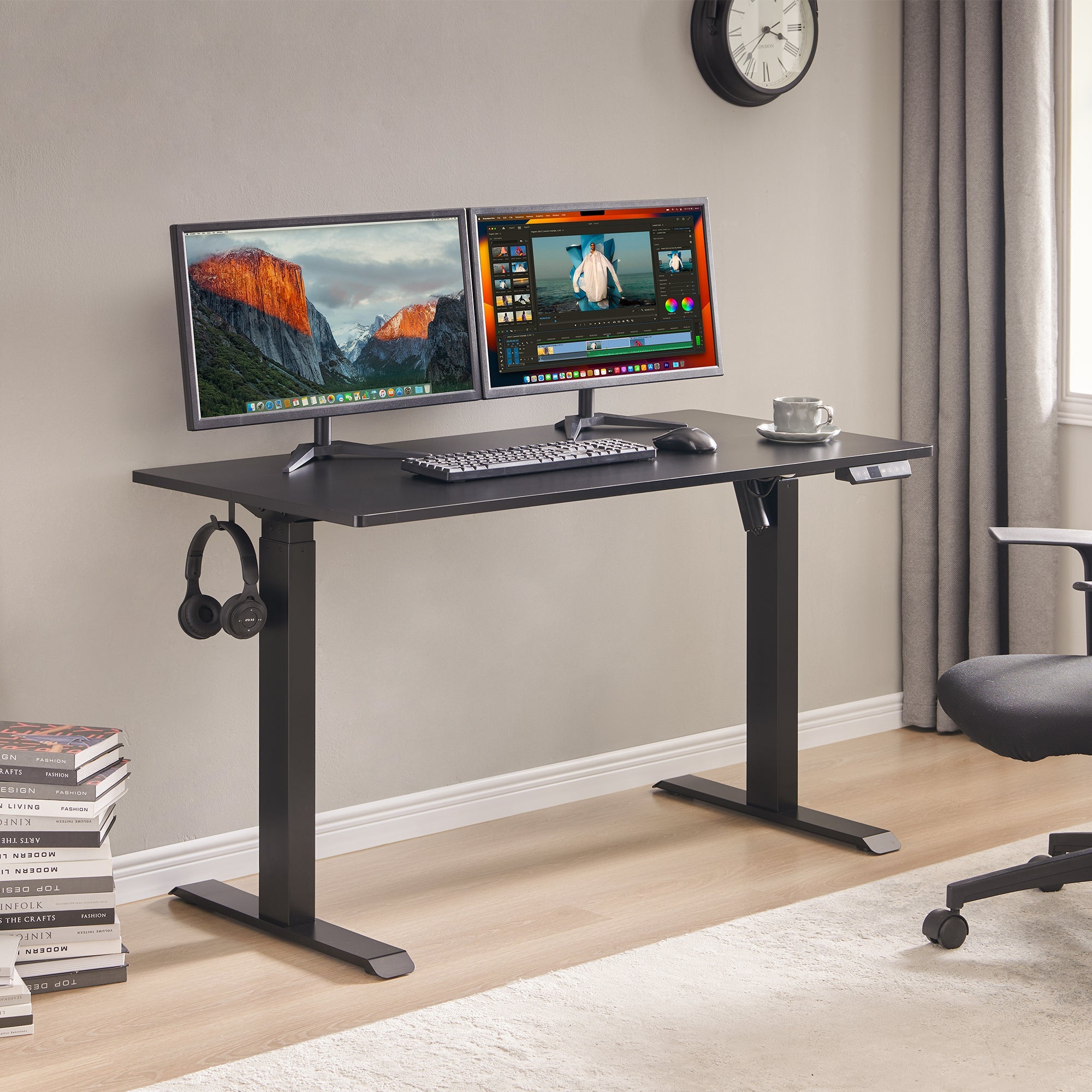 Electric Standing Desk, Adjustable Height Stand up Desk, 24x48 Inches Sit Stand Home Office Desk,Black Frame/Black Top
