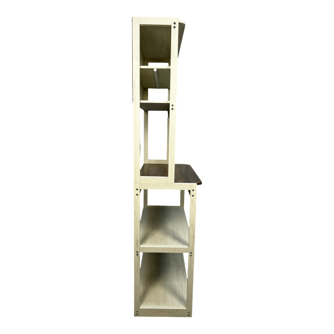 31.50' White and Rustic Brown color 5-Tier Bakers Rack for Kitchen with Storage, Coffee Bar, Kitchen Shelves,  Microwave Stand