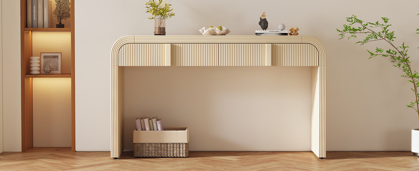TREXM Modern Console Table with 2 Storage Drawers, Fluted Entryway Table with Rounded Silhouette for Hallway Living Room and Entryway (Apricot Cream)