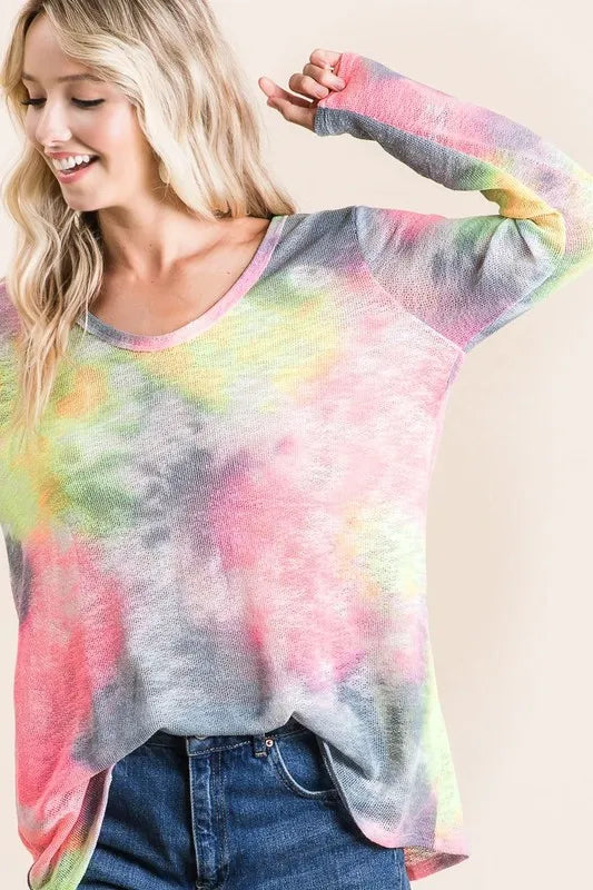 BiBi Tie Dye Print Low Gauge Knit Top
