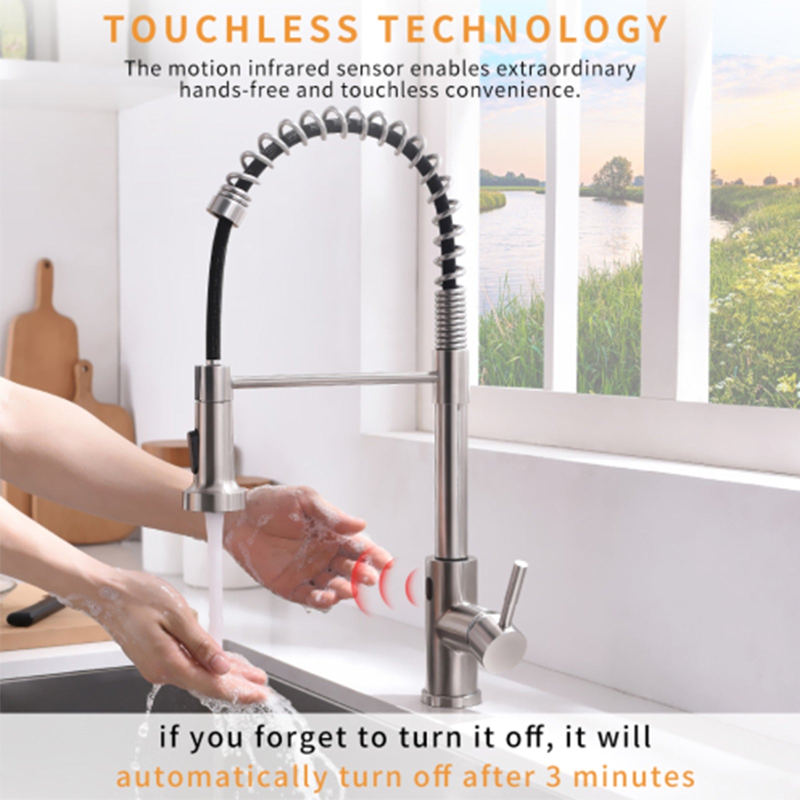 Touchless Kitchen Faucet,Hands Free Automatic Smart Kitchen Faucet Black Smart Kitchen Faucet