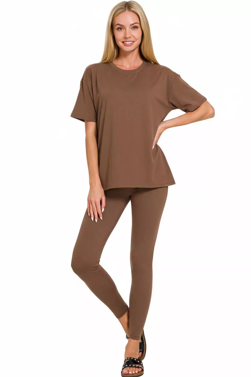 Zenana Full Size Brushed Dty Microfiber Short Sleeve Top and Pants Loungewear Set Plus Size