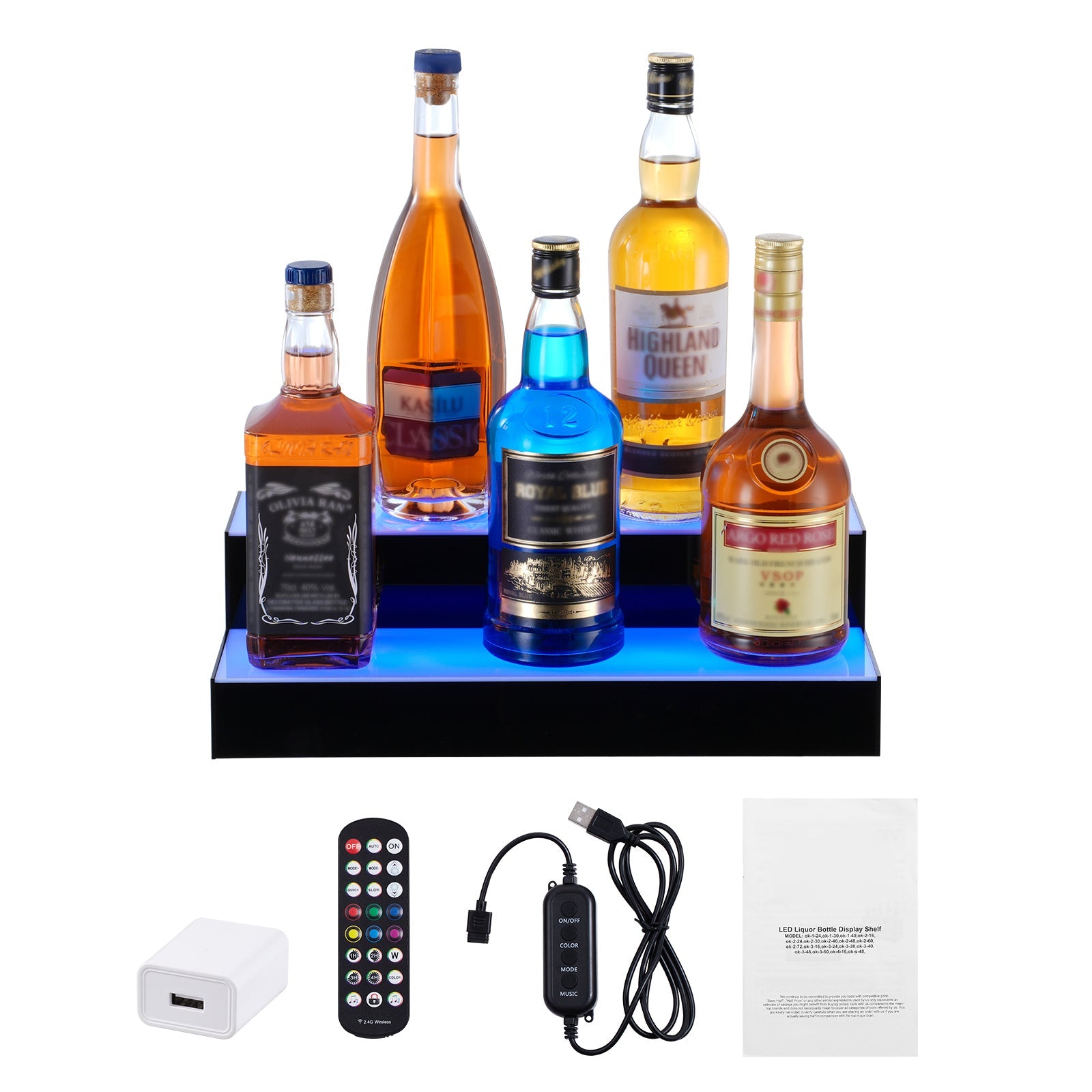 LED Lighted Liquor Bottle Display Bar Shelf RF & App Control 16' 2-Step