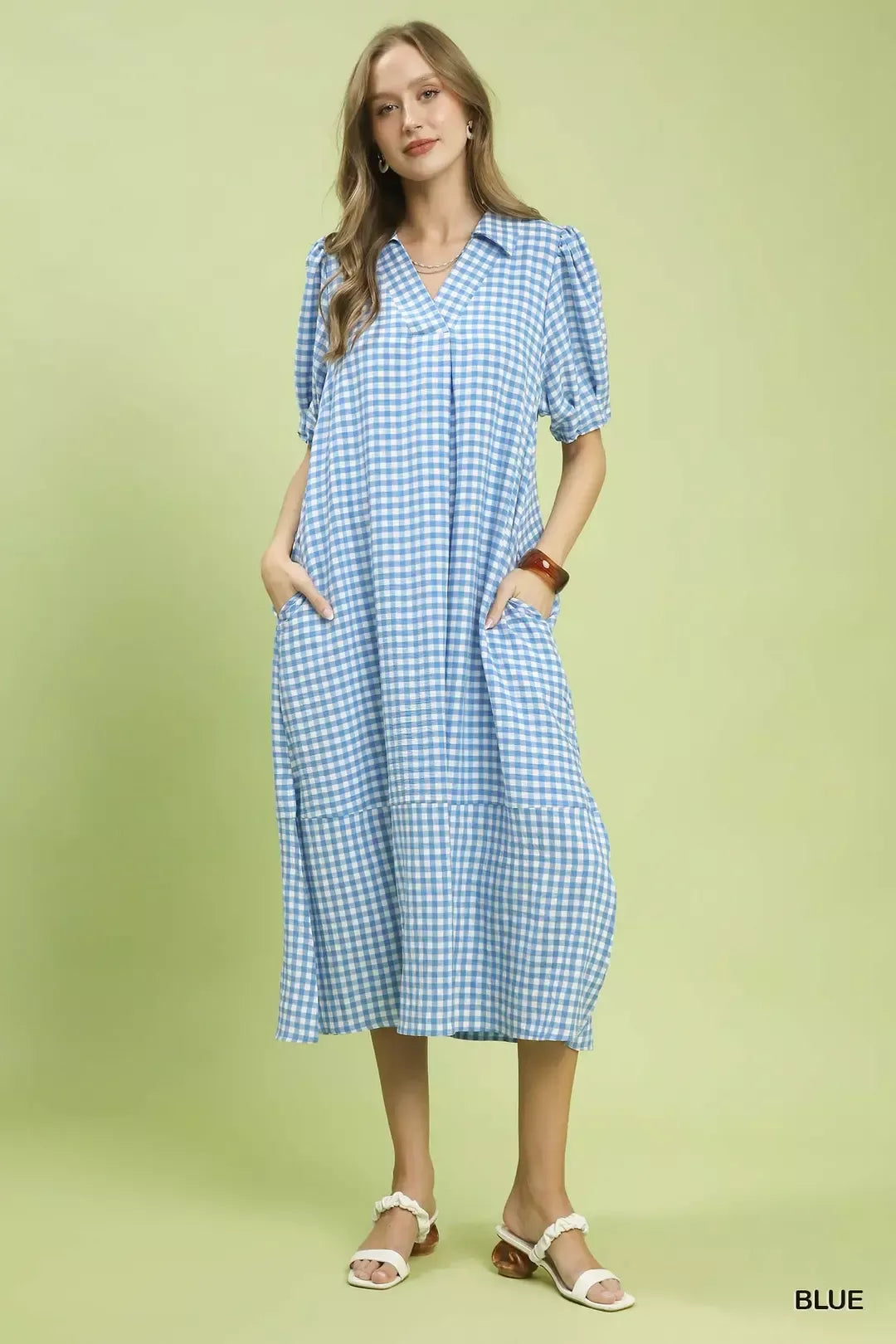 Umgee Gingham Midi Dress with Side Pockets