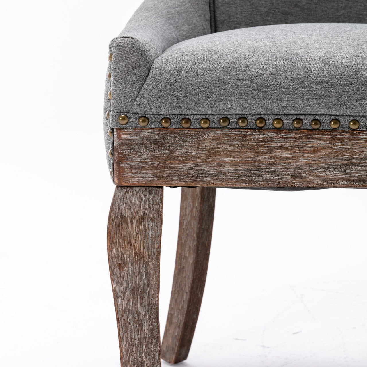 A&A Furniture Ultra Side Dining Chair with Thickened Fabric and Solid Wood Legs, Bronze Nail Head, Set of 2, Gray