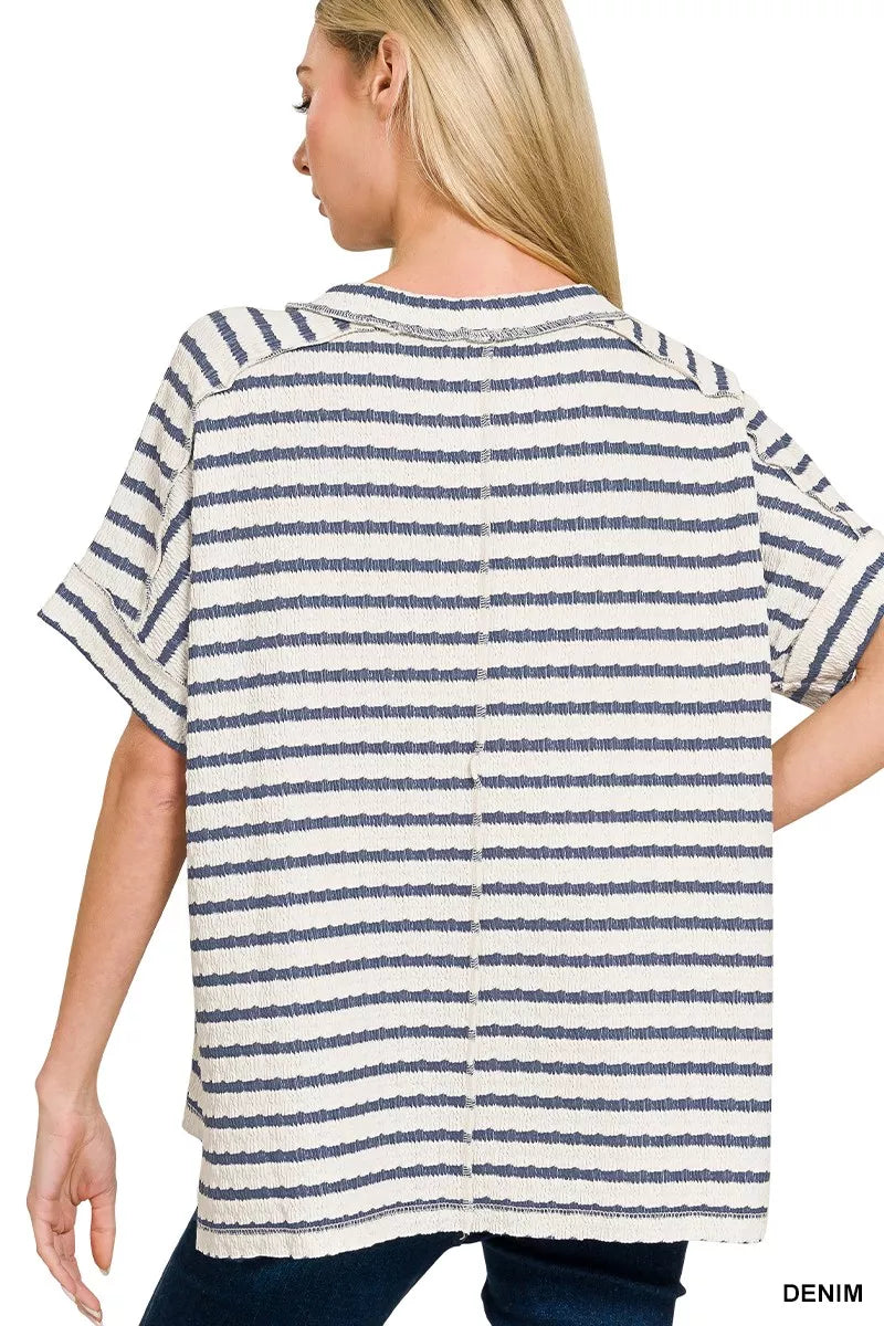 Zenana Striped Short Sleeve Hi-low Tee