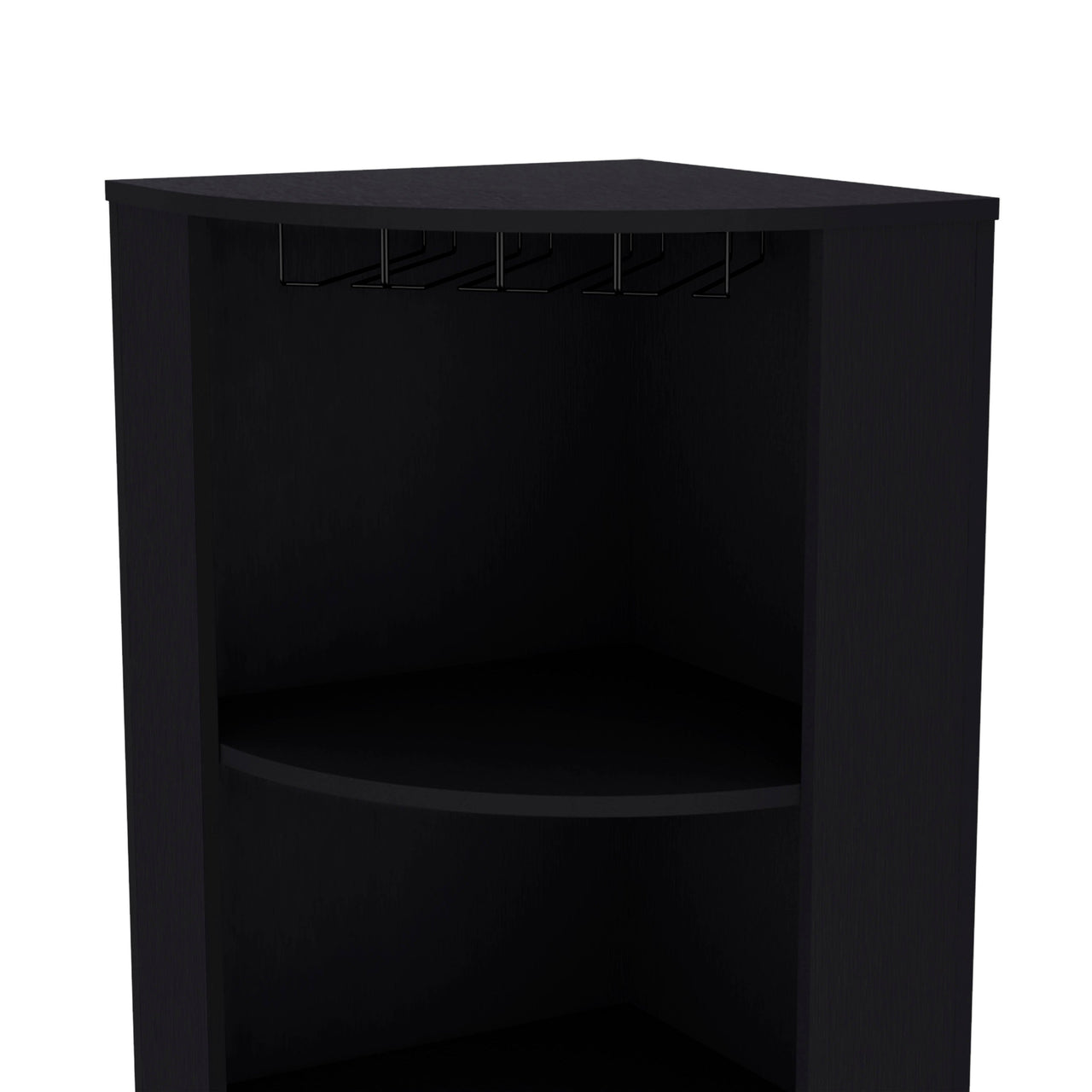 71' Corner Bar Cabinet with Five Shelves, Eight Bottle Cubbies and Stemware,Black