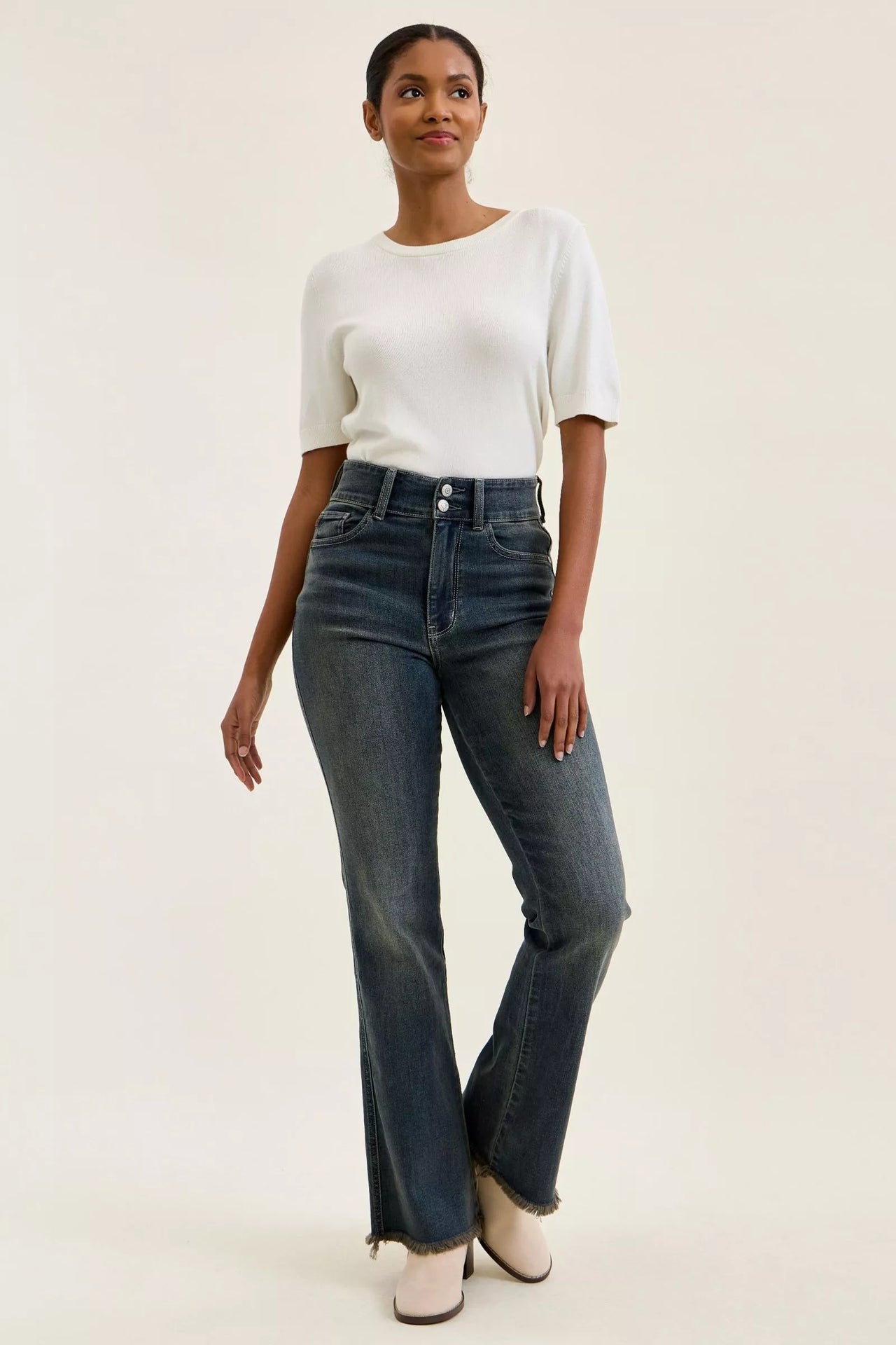 Judy Blue High Waist Double Button Frayed Hem Jeans