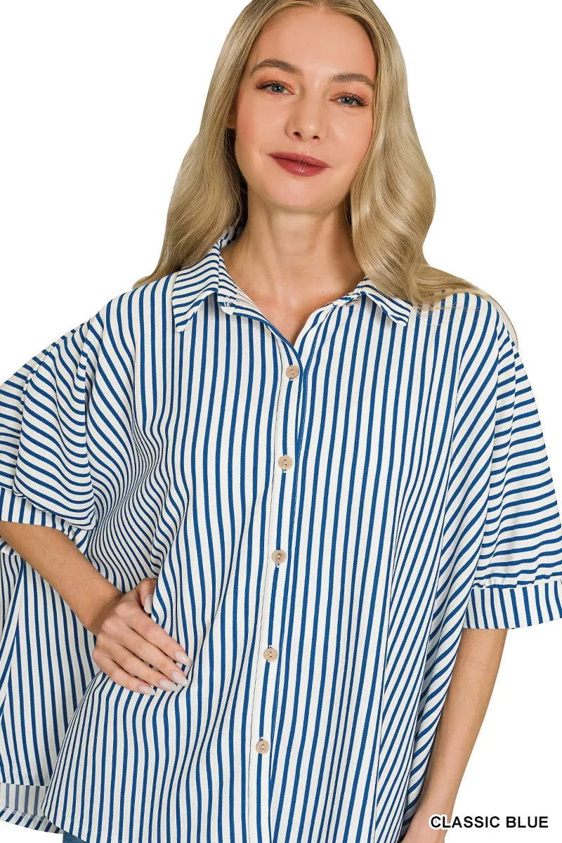 Zenana Oversized Stripe Button Down Shirt