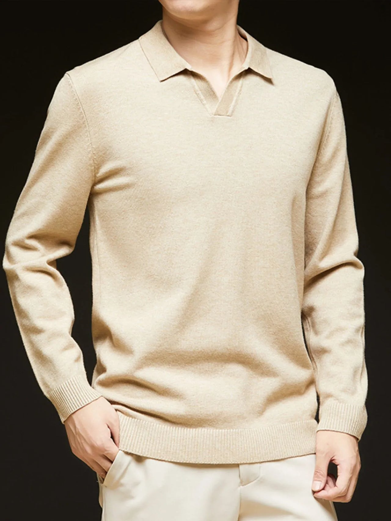 Men's Full Size Collared Neck Long Sleeve Polo Plus Size
