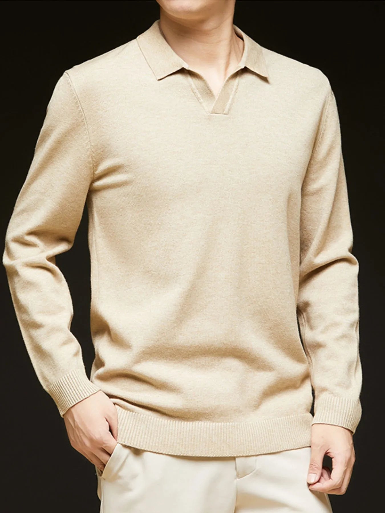 Men's Full Size Collared Neck Long Sleeve Polo Plus Size