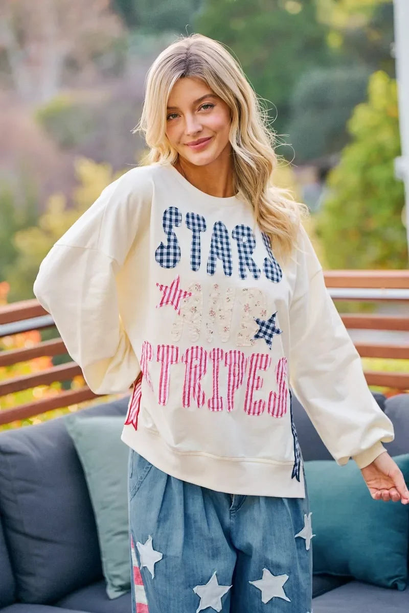 BiBi 4th Of July Stars And Stripes Patches Sweatshirt