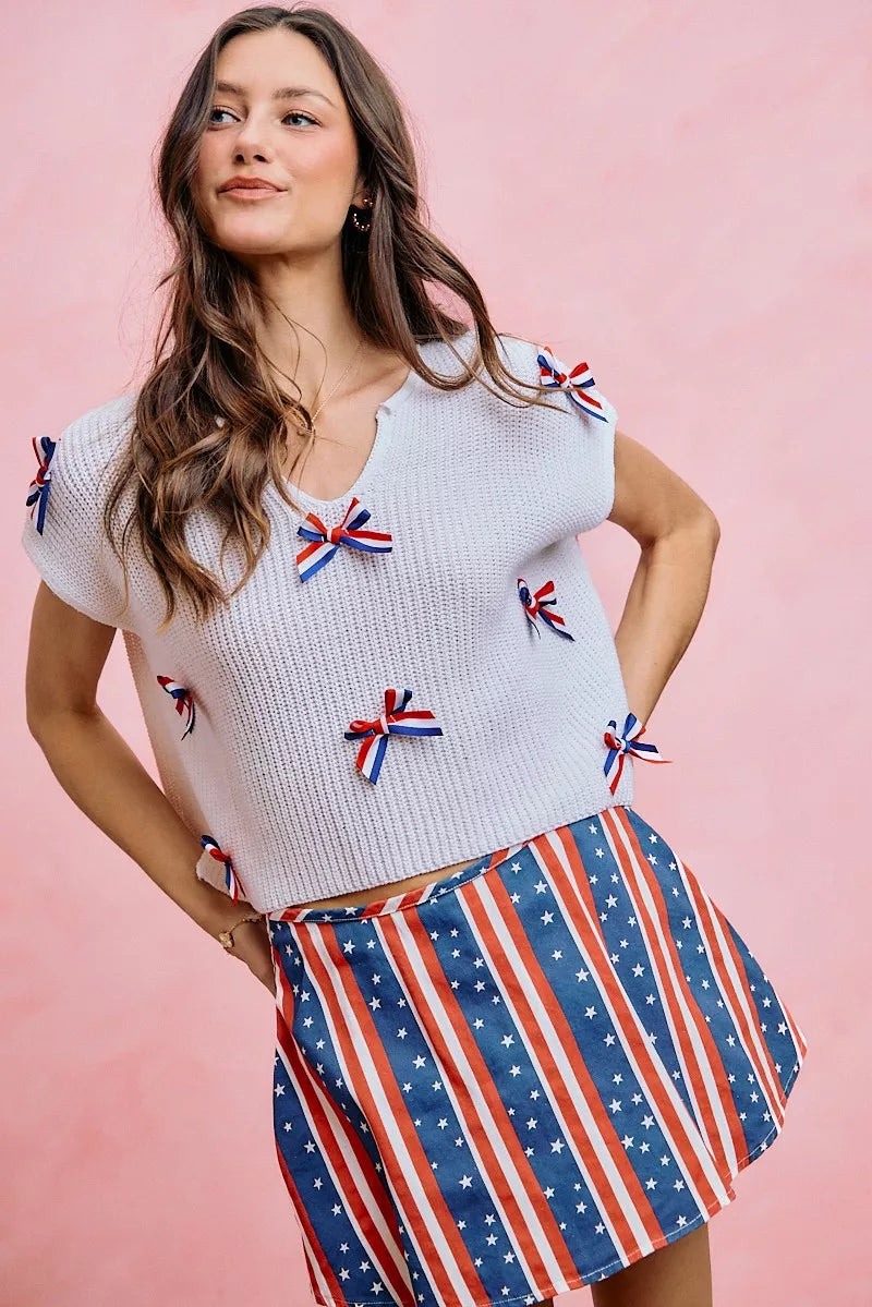 SO ME 4th Of July Ribbon Trimmed Dolman Sweater Top