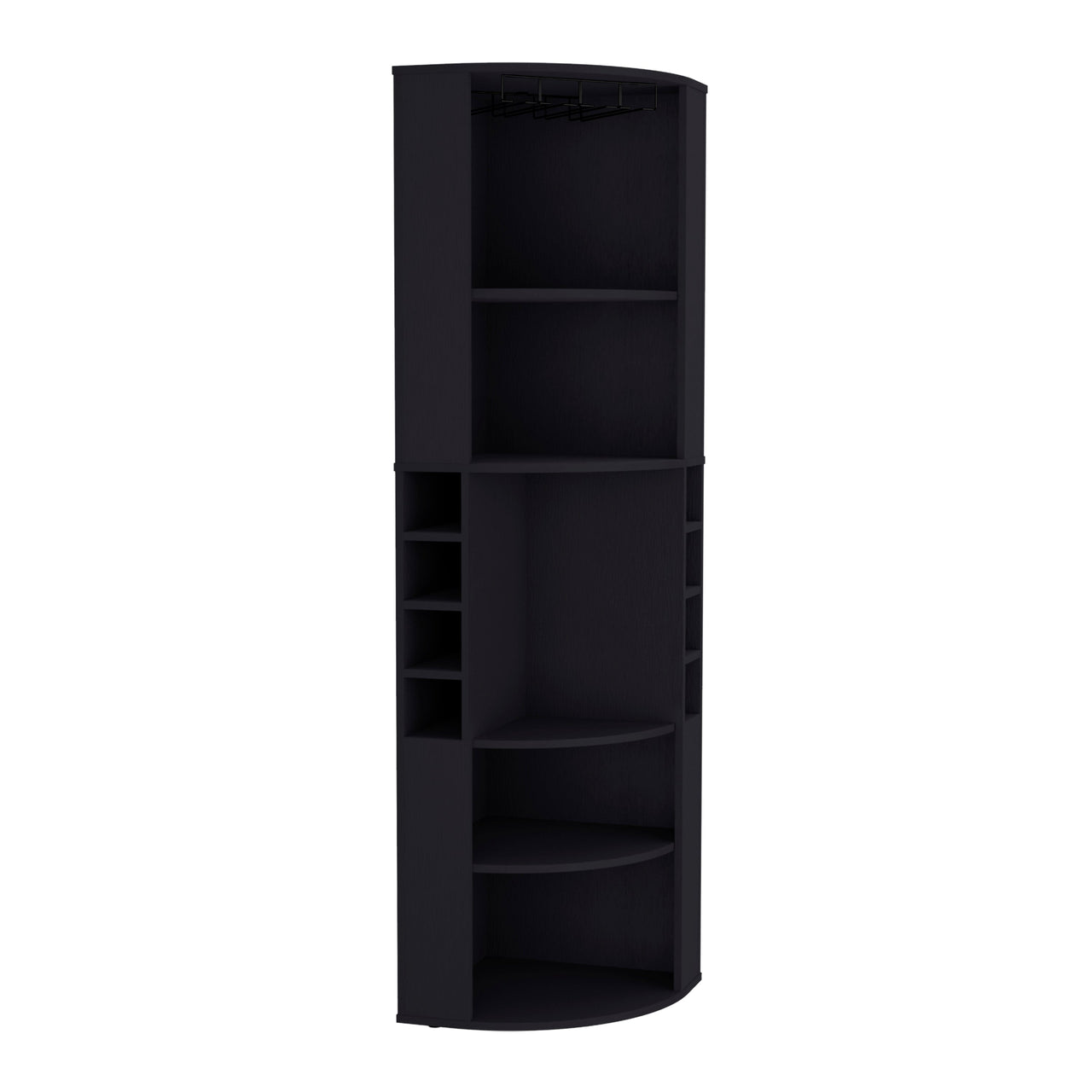 71' Corner Bar Cabinet with Five Shelves, Eight Bottle Cubbies and Stemware,Black